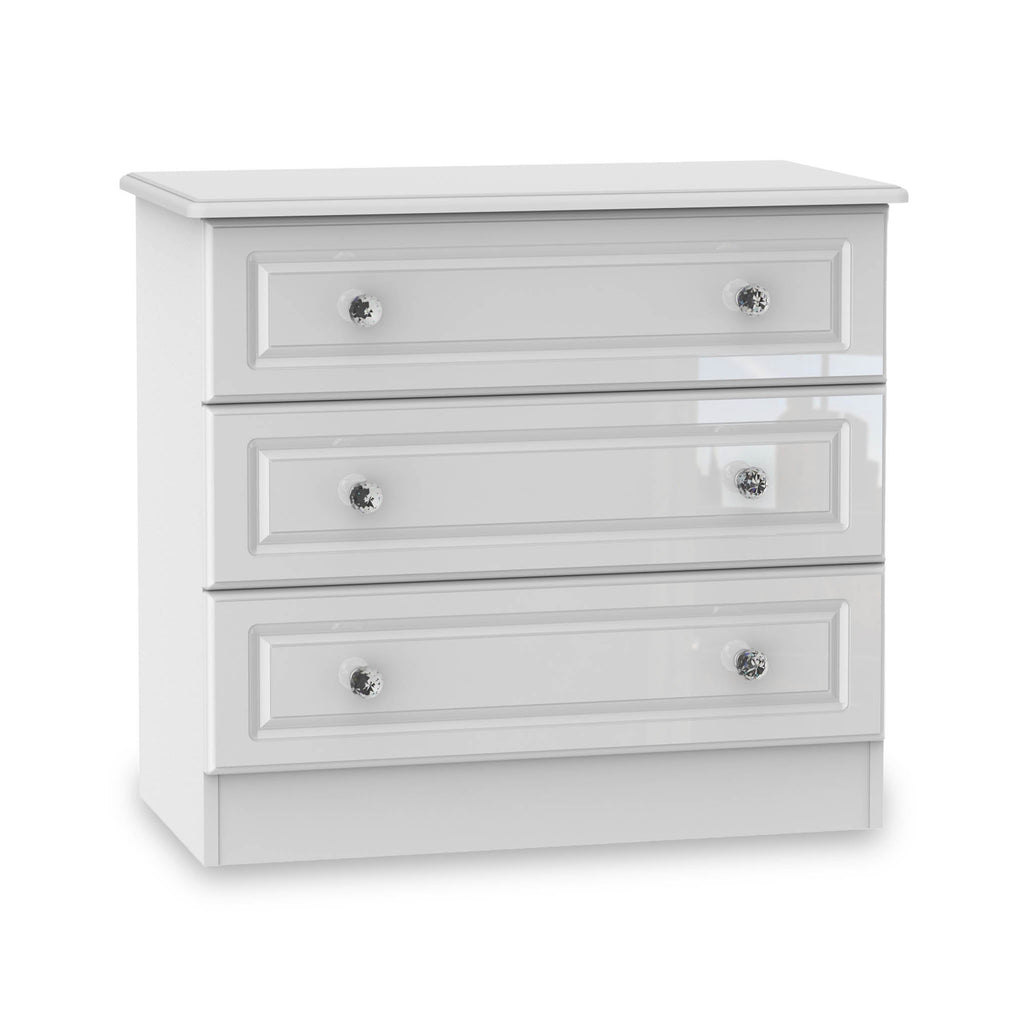 Commode Kinsley blanche brillante à 3 tiroirs