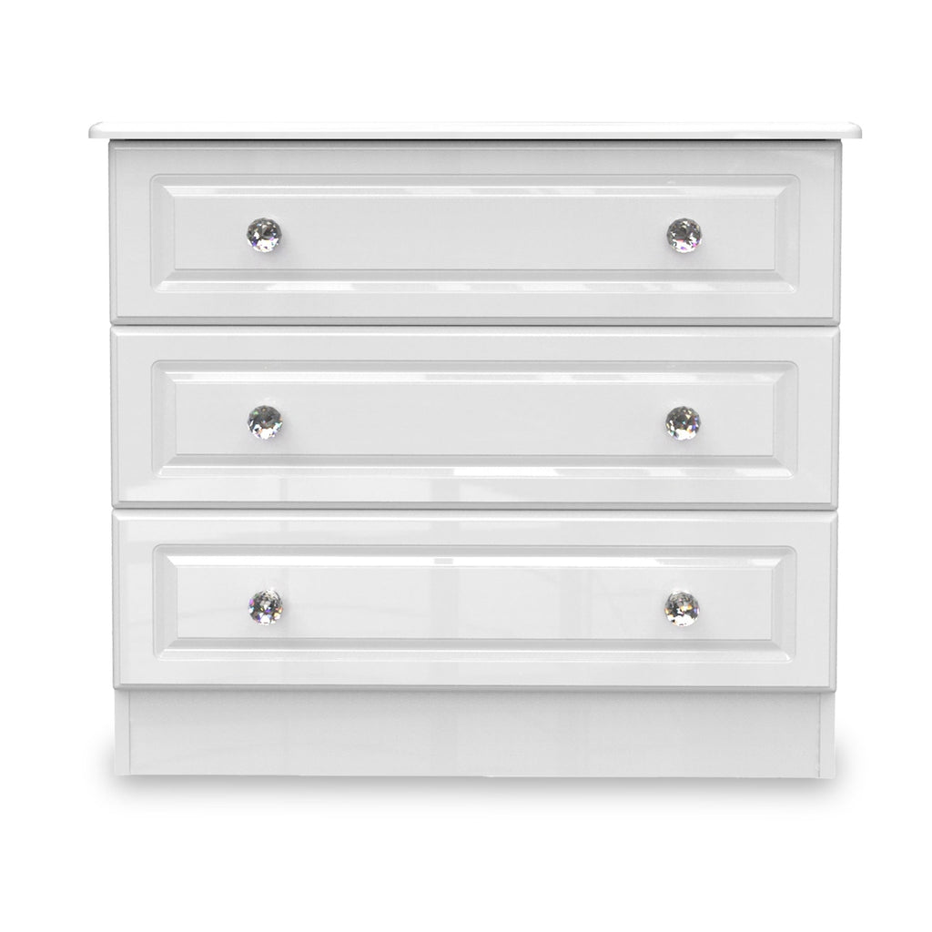 Commode Kinsley blanche brillante à 3 tiroirs