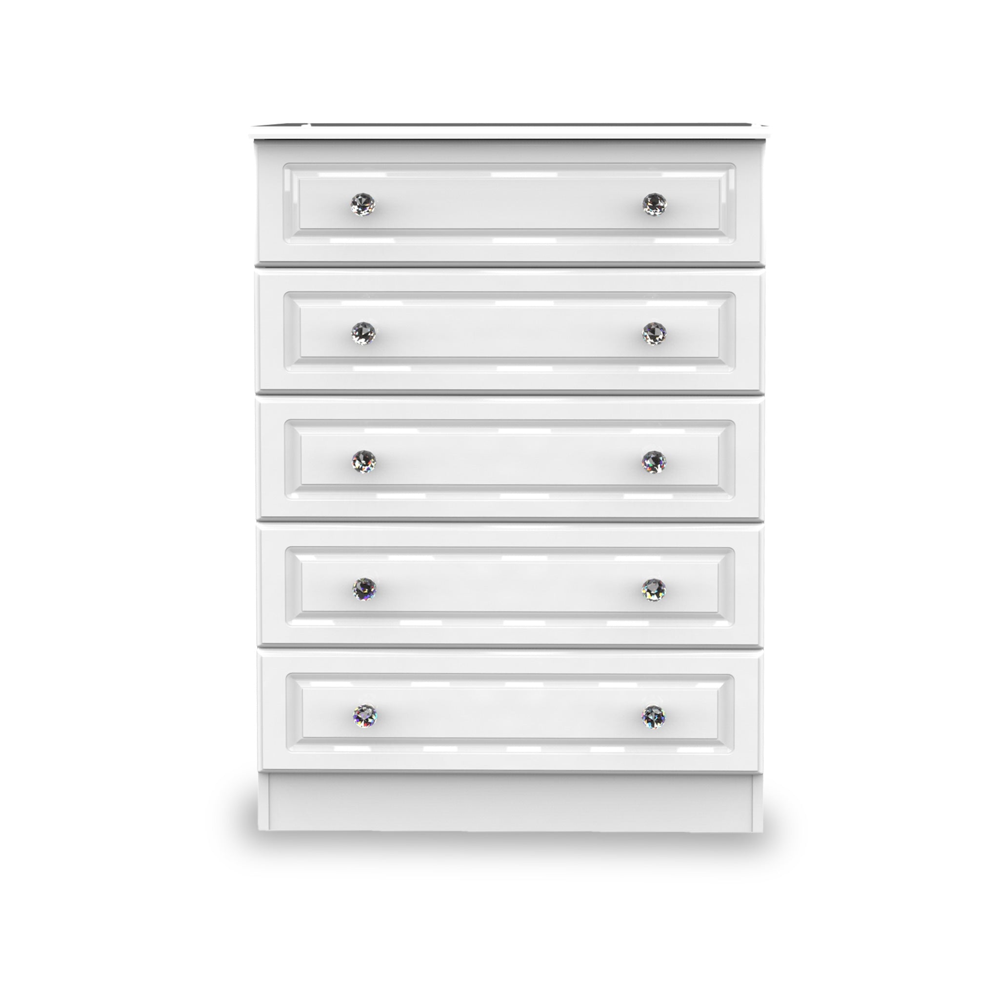 Commode Kinsley blanche brillante à 5 tiroirs