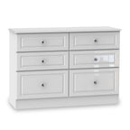 Commode large Kinsley blanche brillante à 6 tiroirs