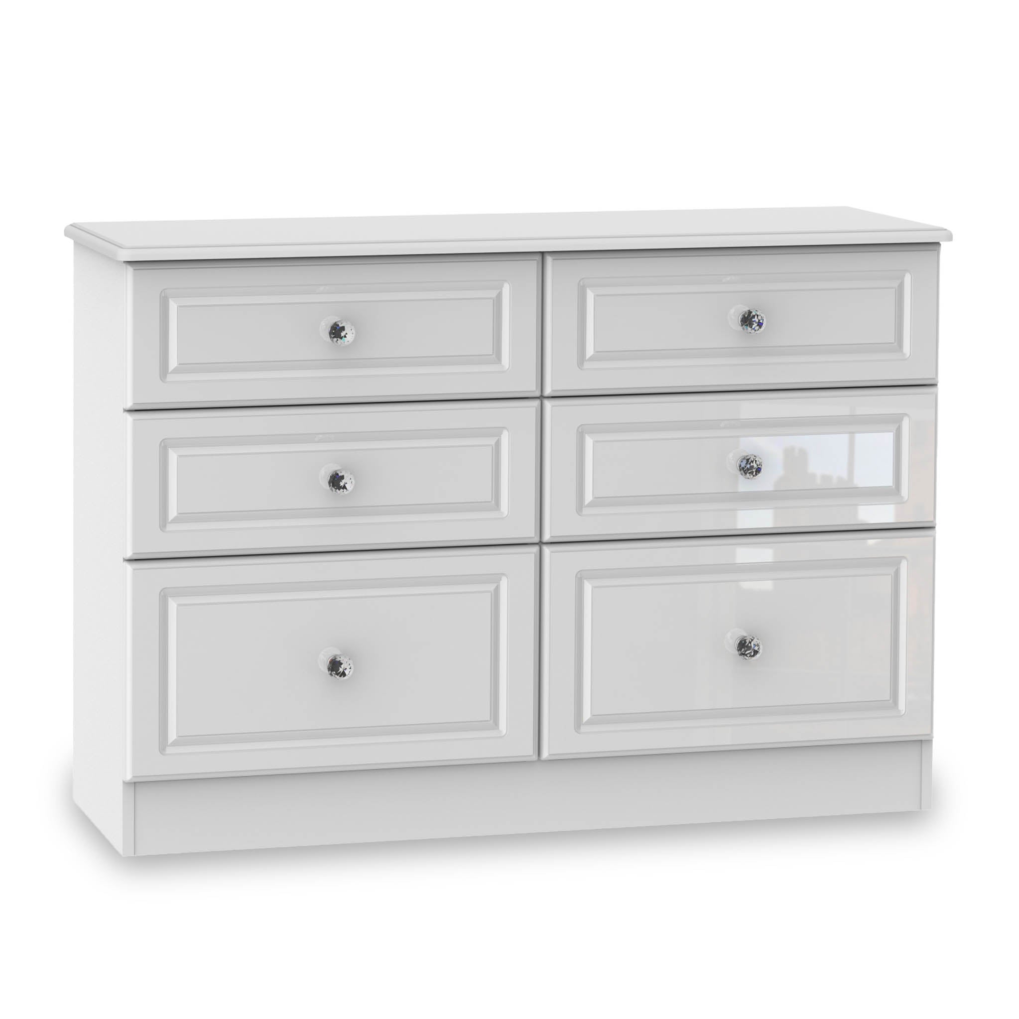 Commode large Kinsley blanche brillante à 6 tiroirs