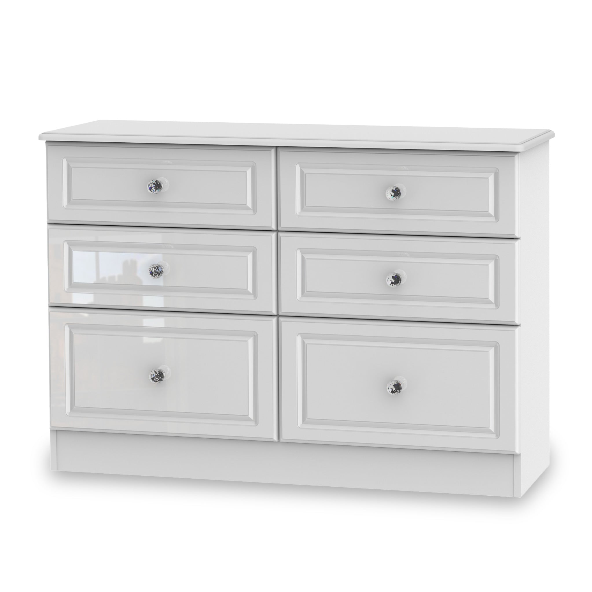 Commode large Kinsley blanche brillante à 6 tiroirs