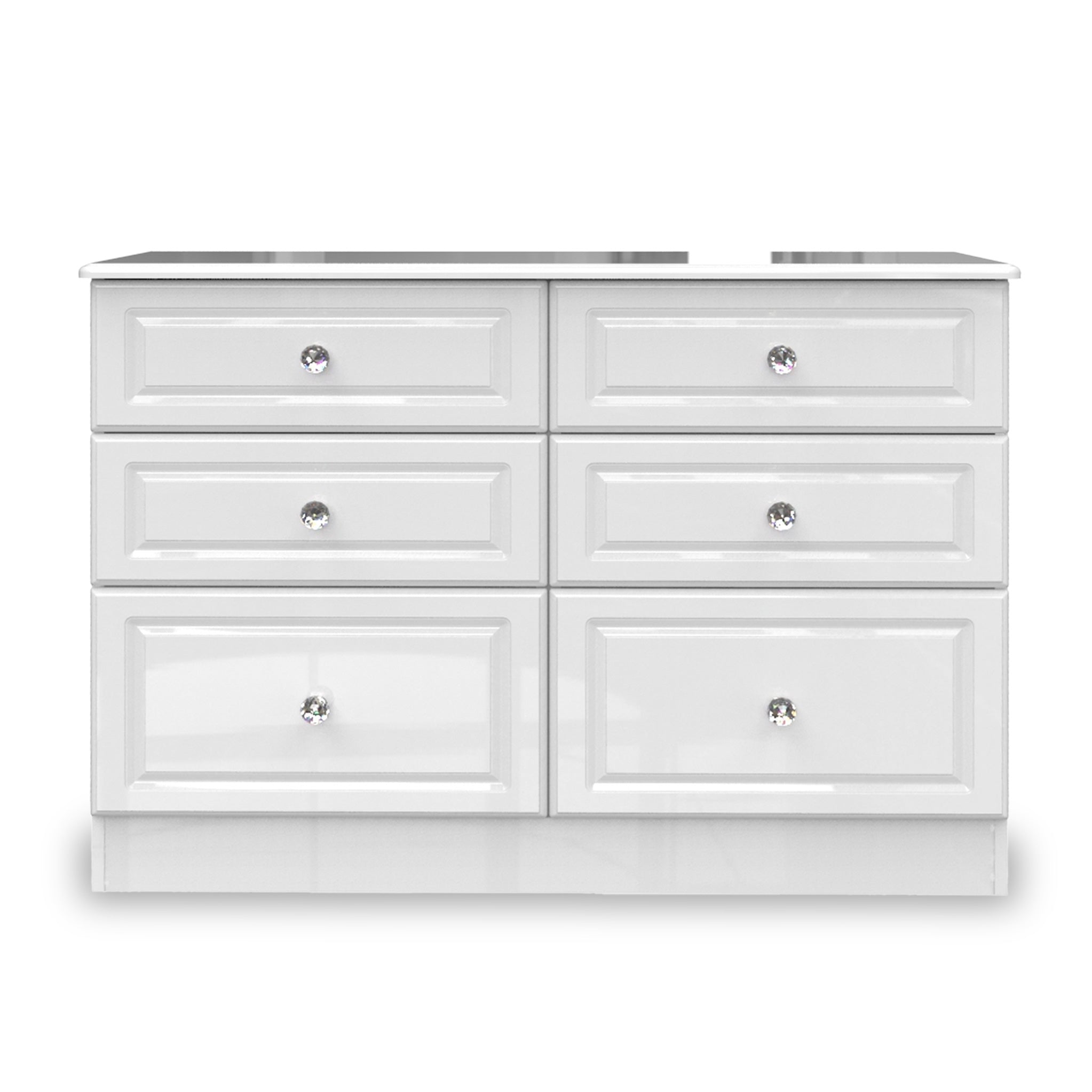 Commode large Kinsley blanche brillante à 6 tiroirs