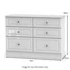 Commode large Kinsley blanche brillante à 6 tiroirs