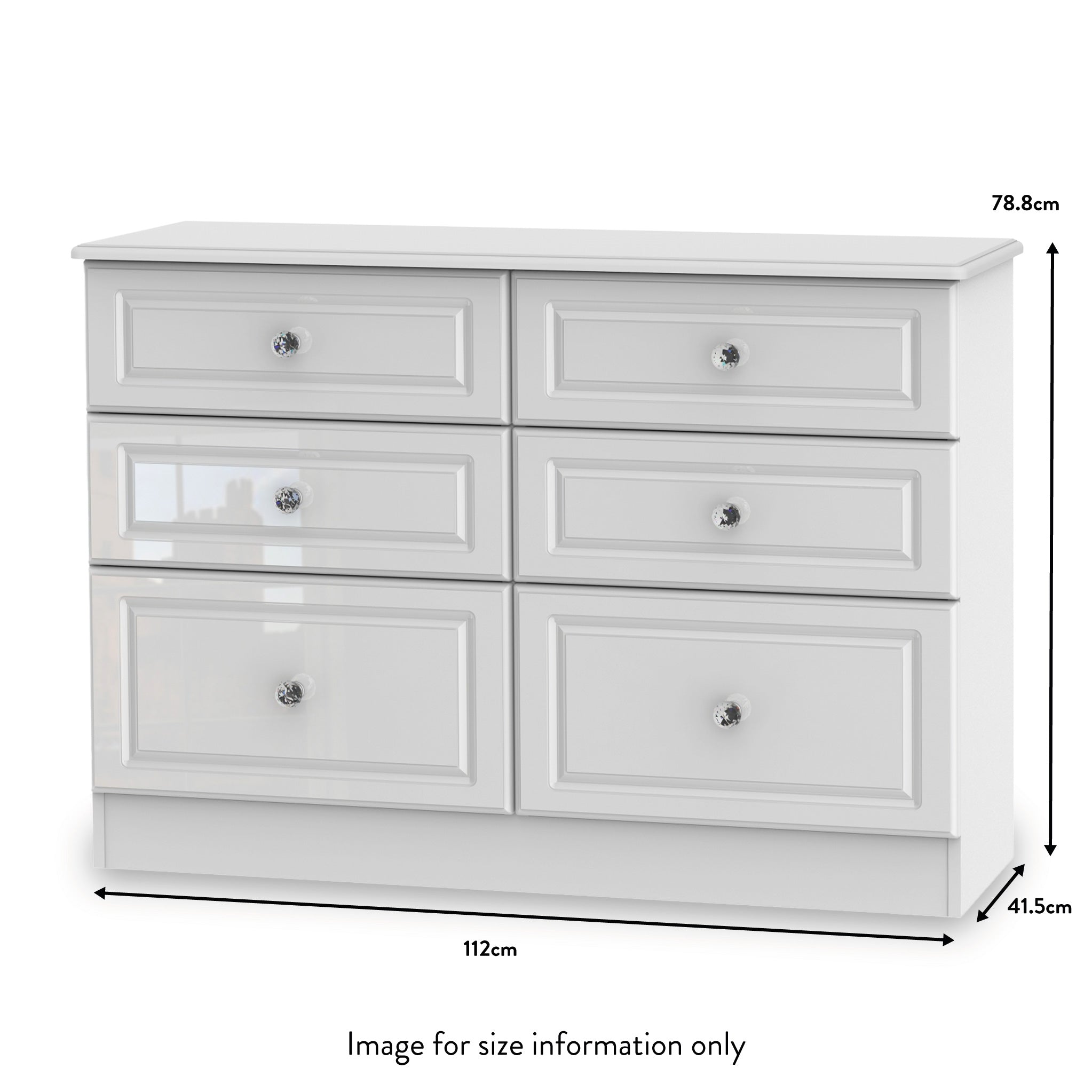 Commode large Kinsley blanche brillante à 6 tiroirs