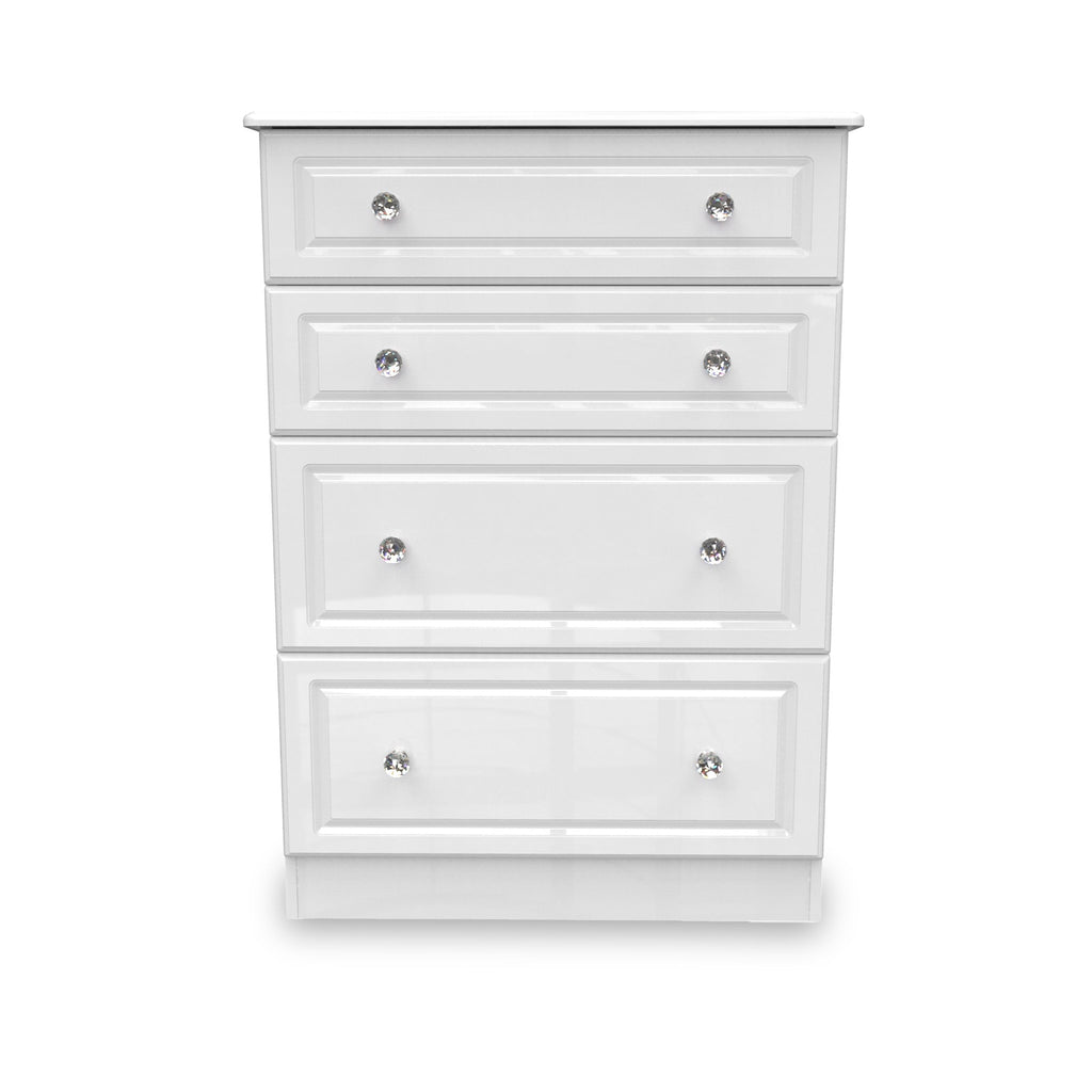 Commode profonde Kinsley blanche brillante à 4 tiroirs