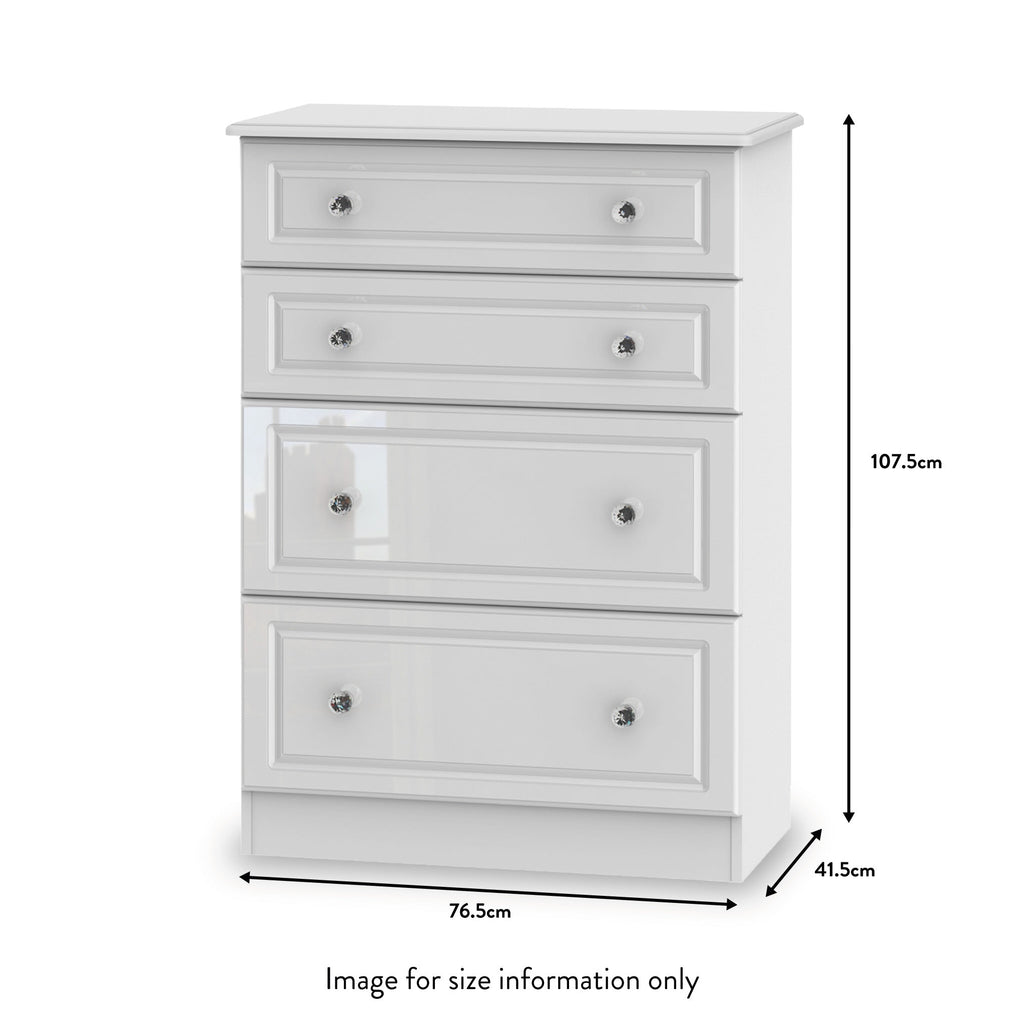 Commode profonde Kinsley blanche brillante à 4 tiroirs