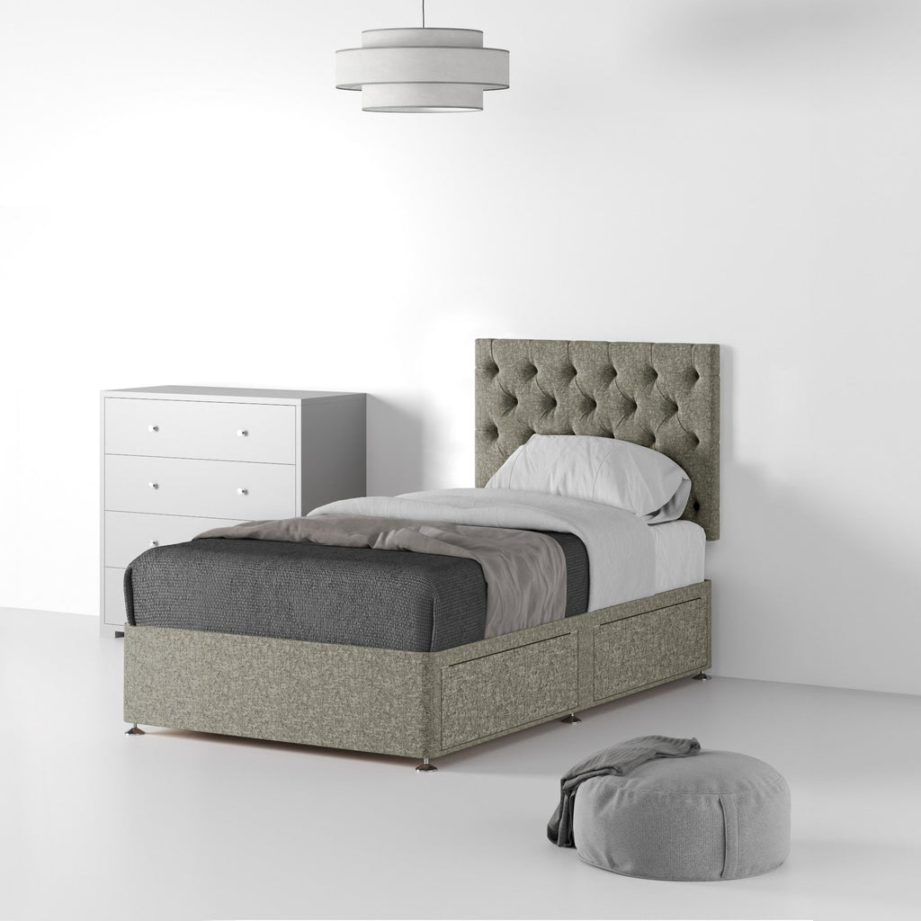 Lit divan et tête de lit en lin Farrow Diamond