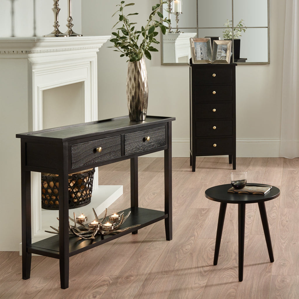 Commode haute Chelmsford en pin noir satiné à 5 tiroirs