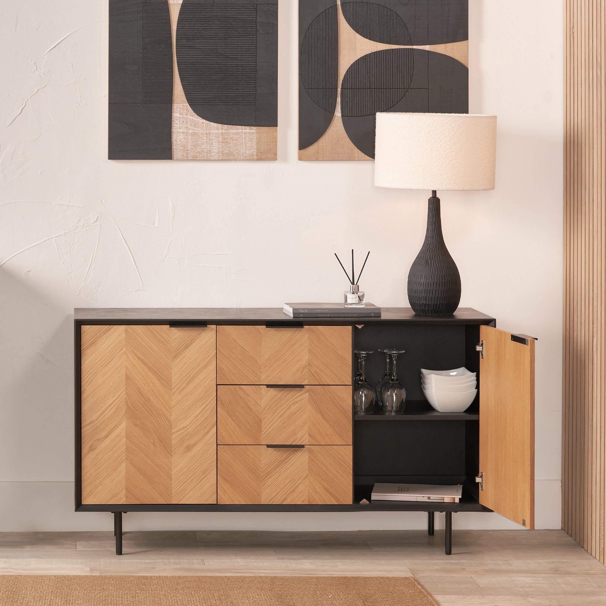 Grand buffet Hailee en chêne et pin