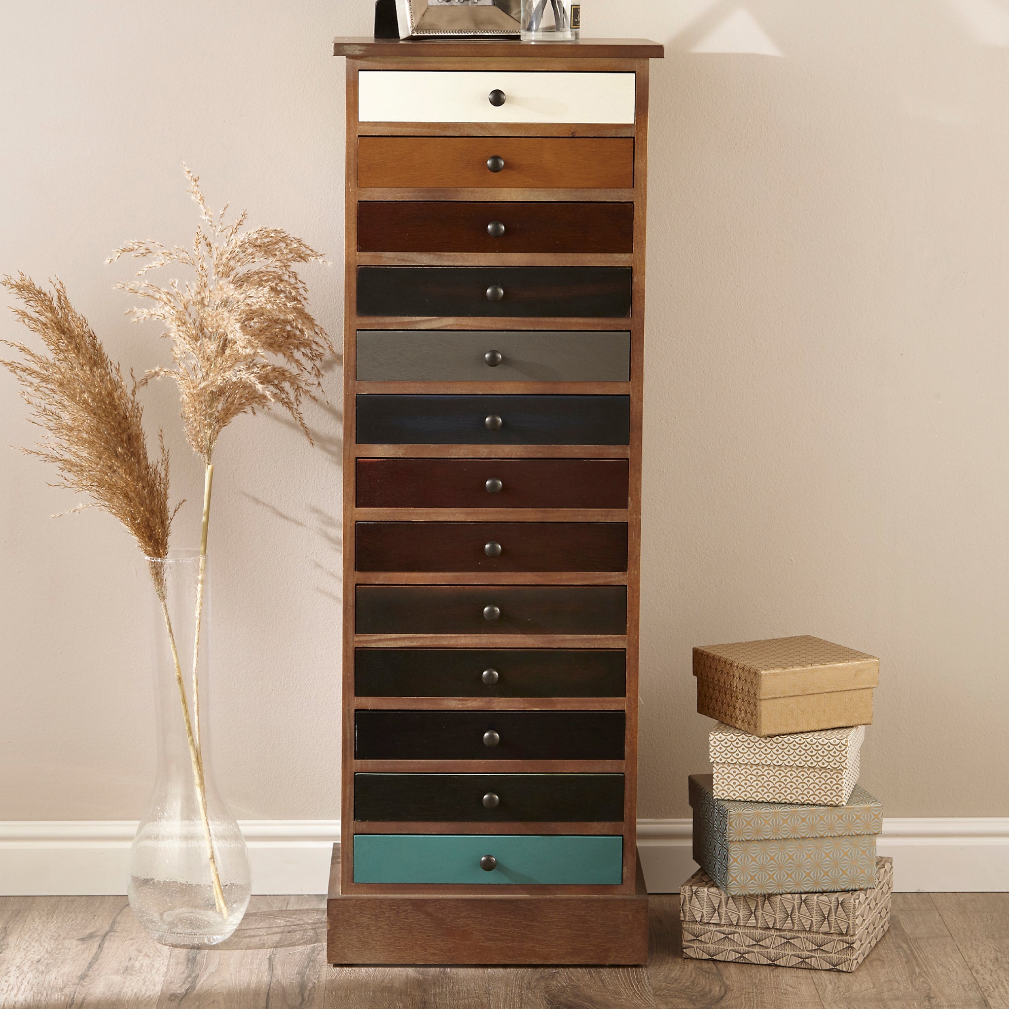 Commode haute Loft Pine à 13 tiroirs