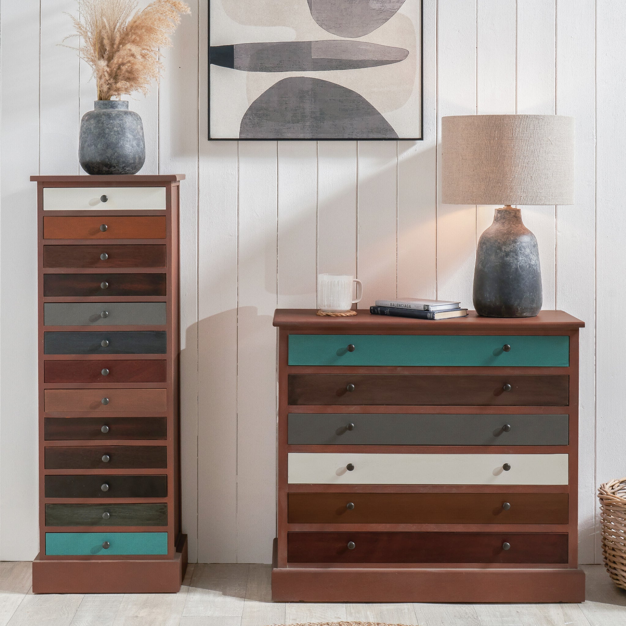 Commode haute Loft Pine à 13 tiroirs