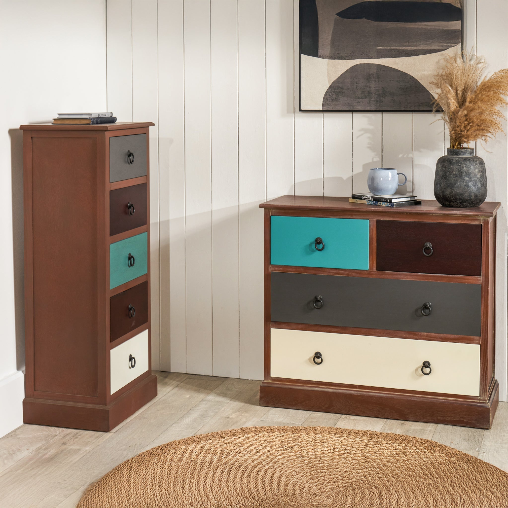 Commode haute Loft Pine à 5 tiroirs