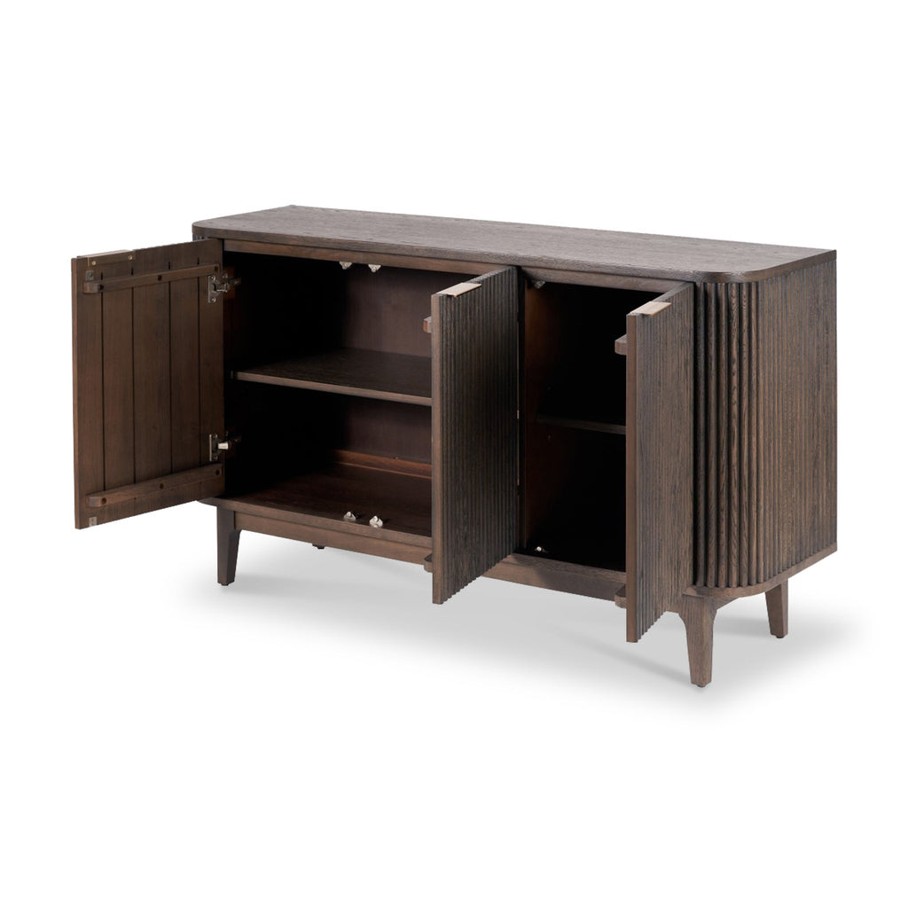 Buffet Raie en chêne et pin cannelés, grand modèle