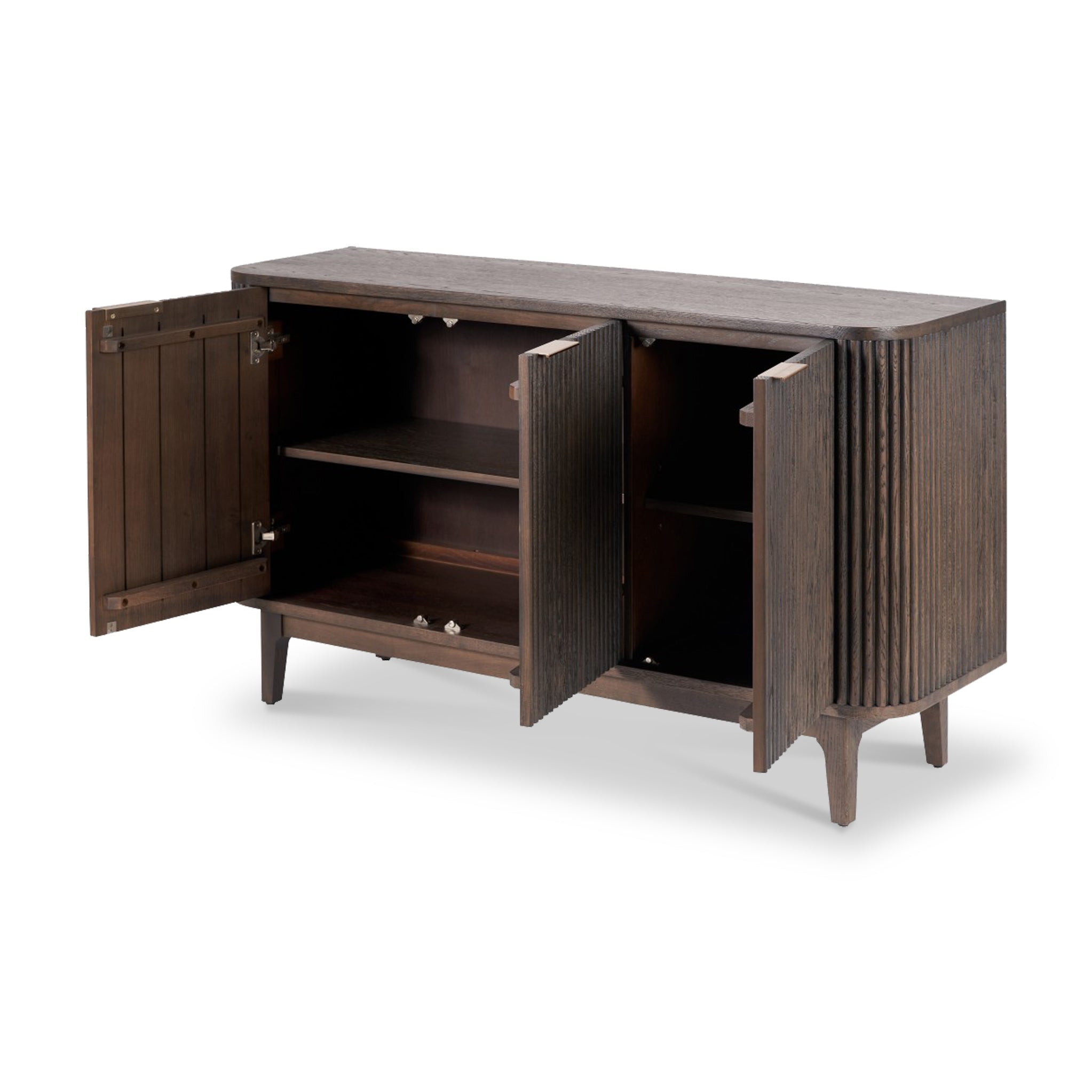 Buffet Raie en chêne et pin cannelés, grand modèle