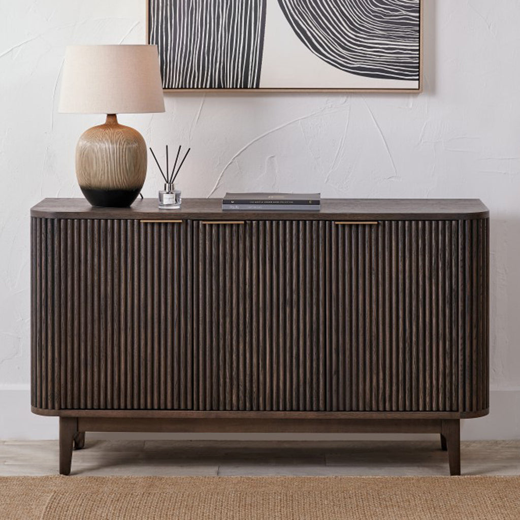 Buffet Raie en chêne et pin cannelés, grand modèle