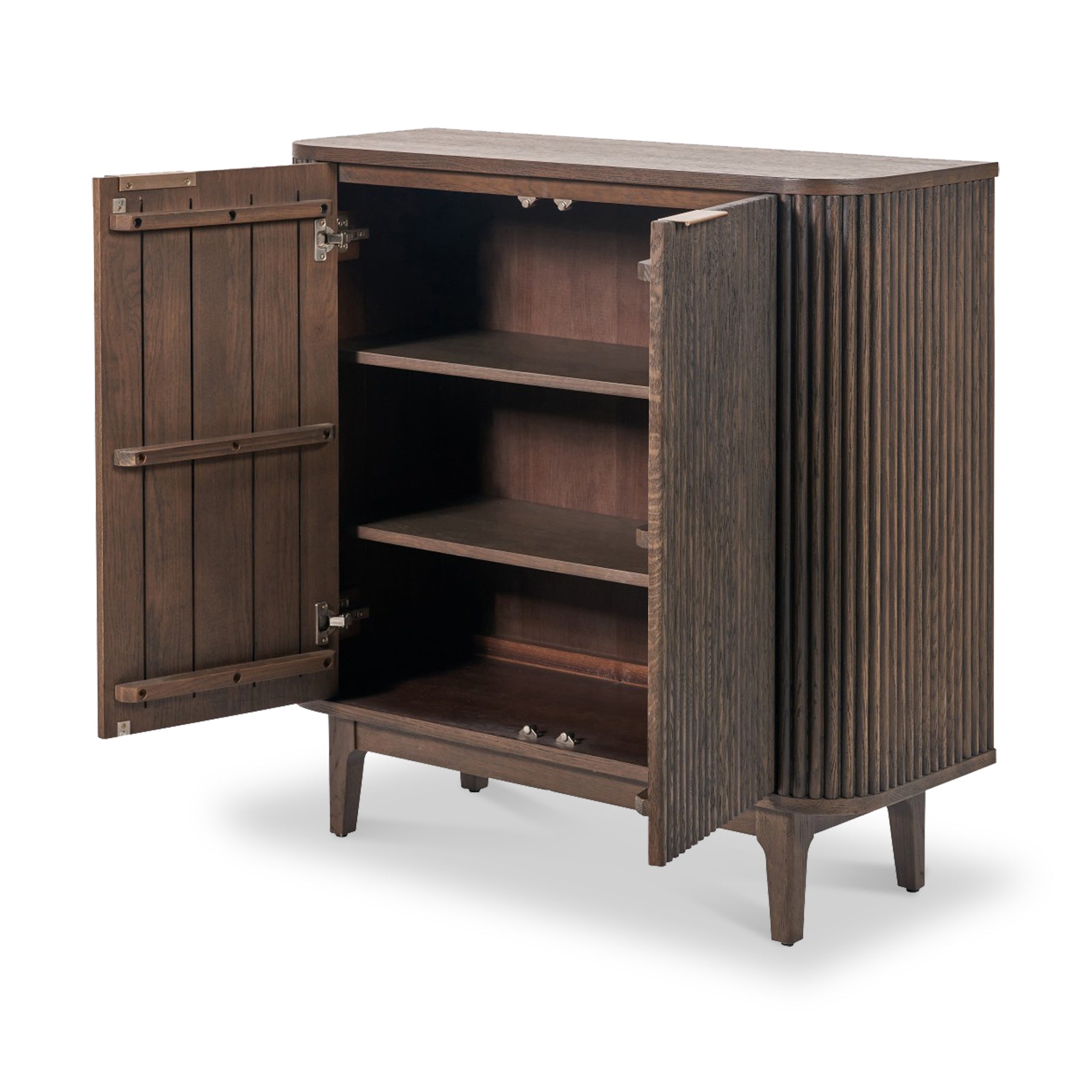 Petit buffet Raie en chêne et pin cannelés