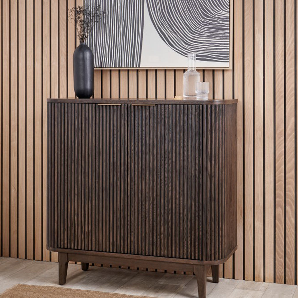 Petit buffet Raie en chêne et pin cannelés