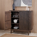 Petit buffet Raie en chêne et pin cannelés