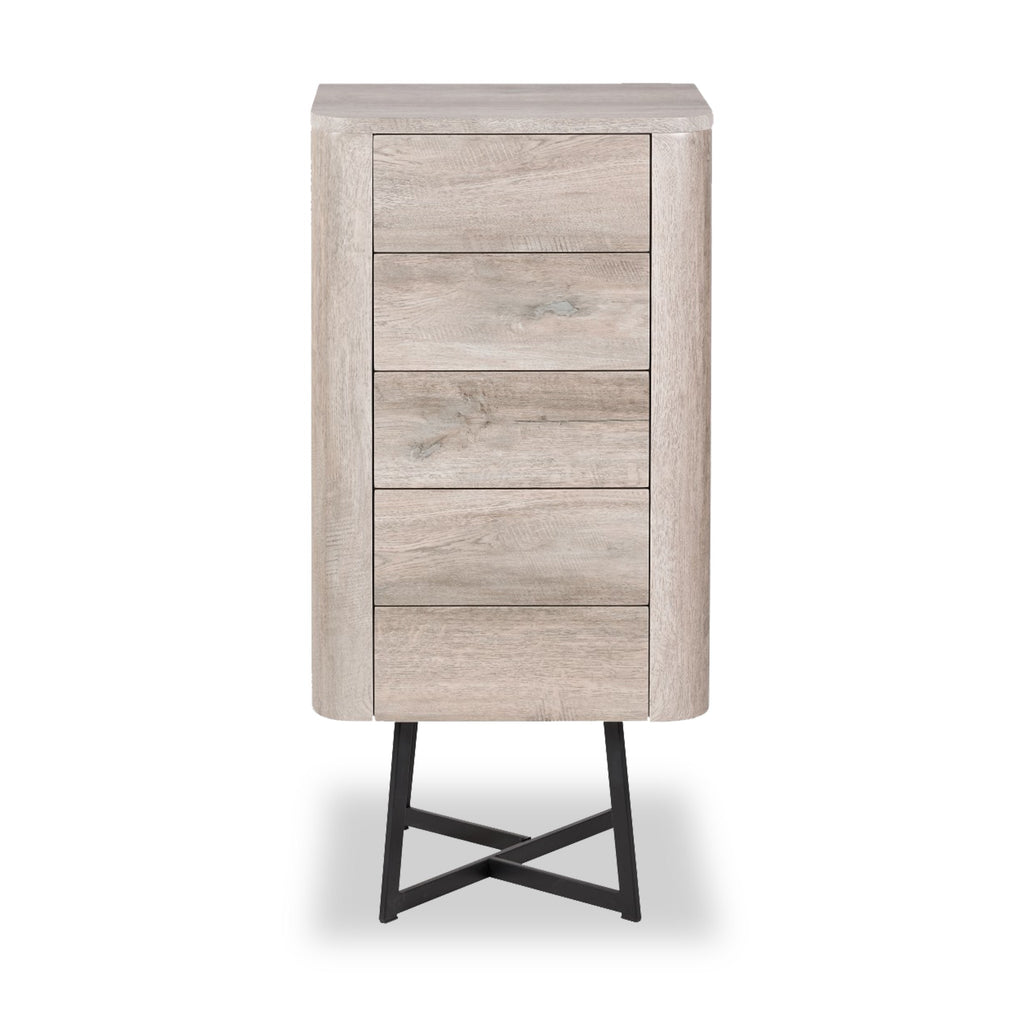 Commode haute Ukiah effet chêne à 5 tiroirs