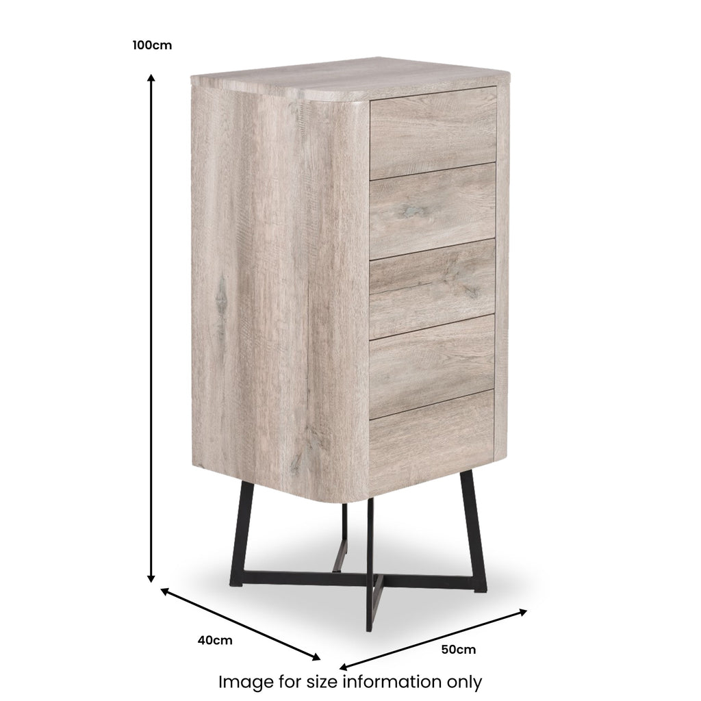 Commode haute Ukiah effet chêne à 5 tiroirs