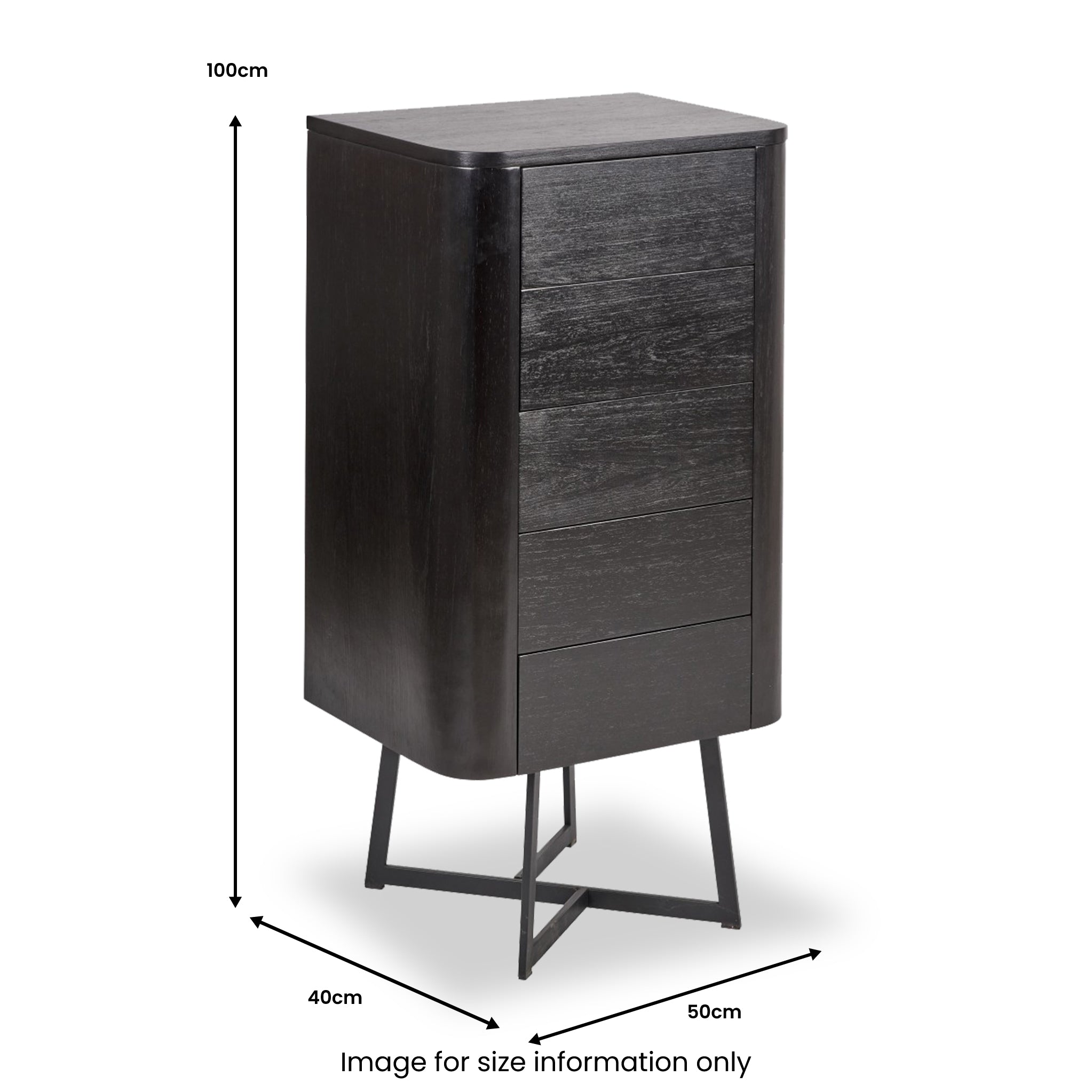 Commode haute Ukiah en frêne noir à 5 tiroirs