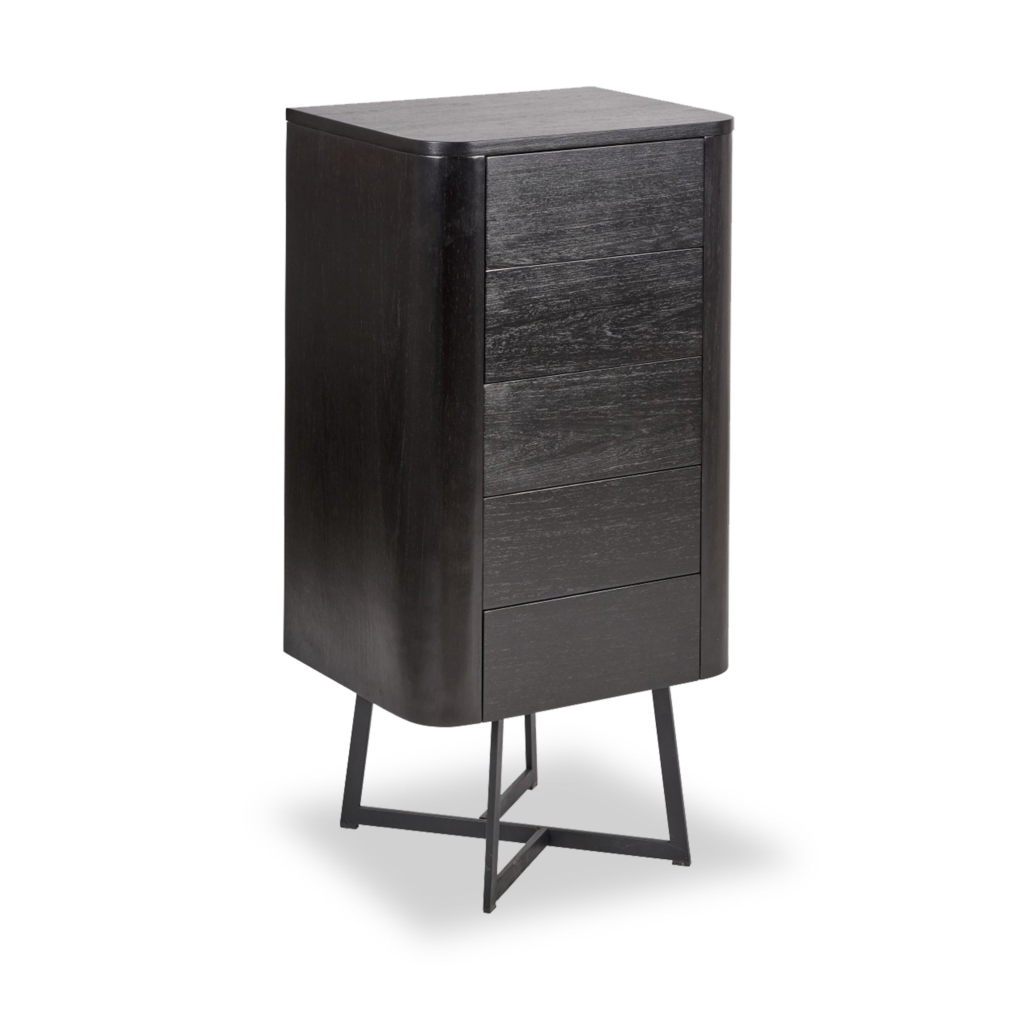 Commode haute Ukiah en frêne noir à 5 tiroirs