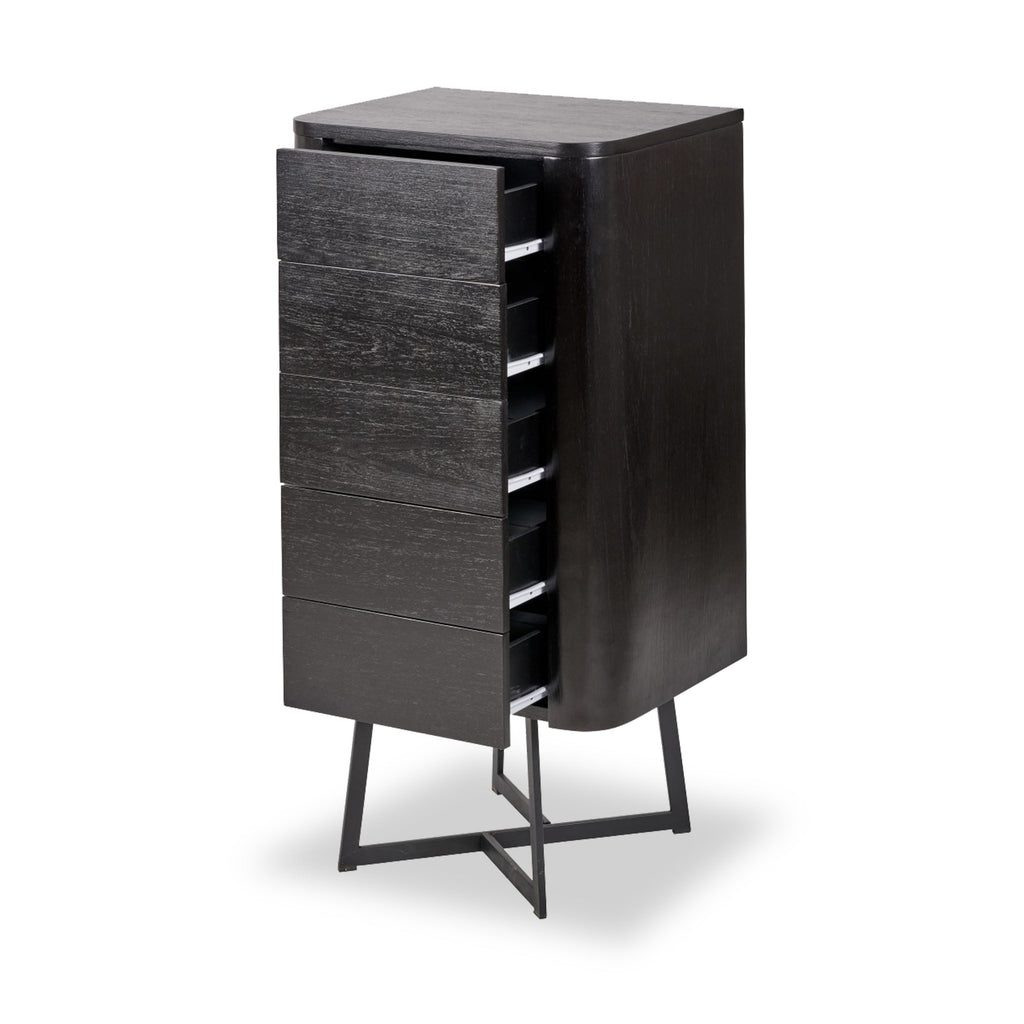 Commode haute Ukiah en frêne noir à 5 tiroirs