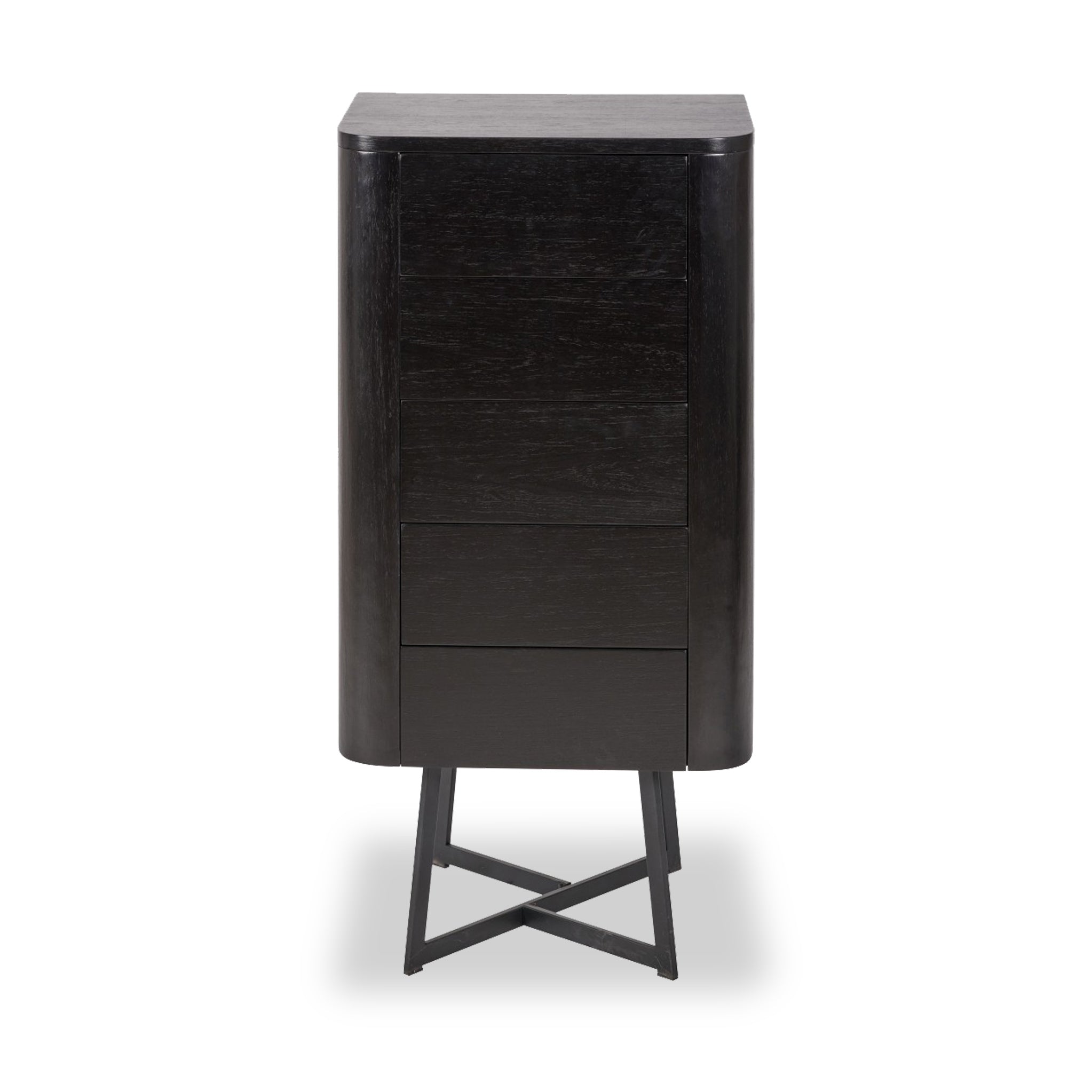 Commode haute Ukiah en frêne noir à 5 tiroirs