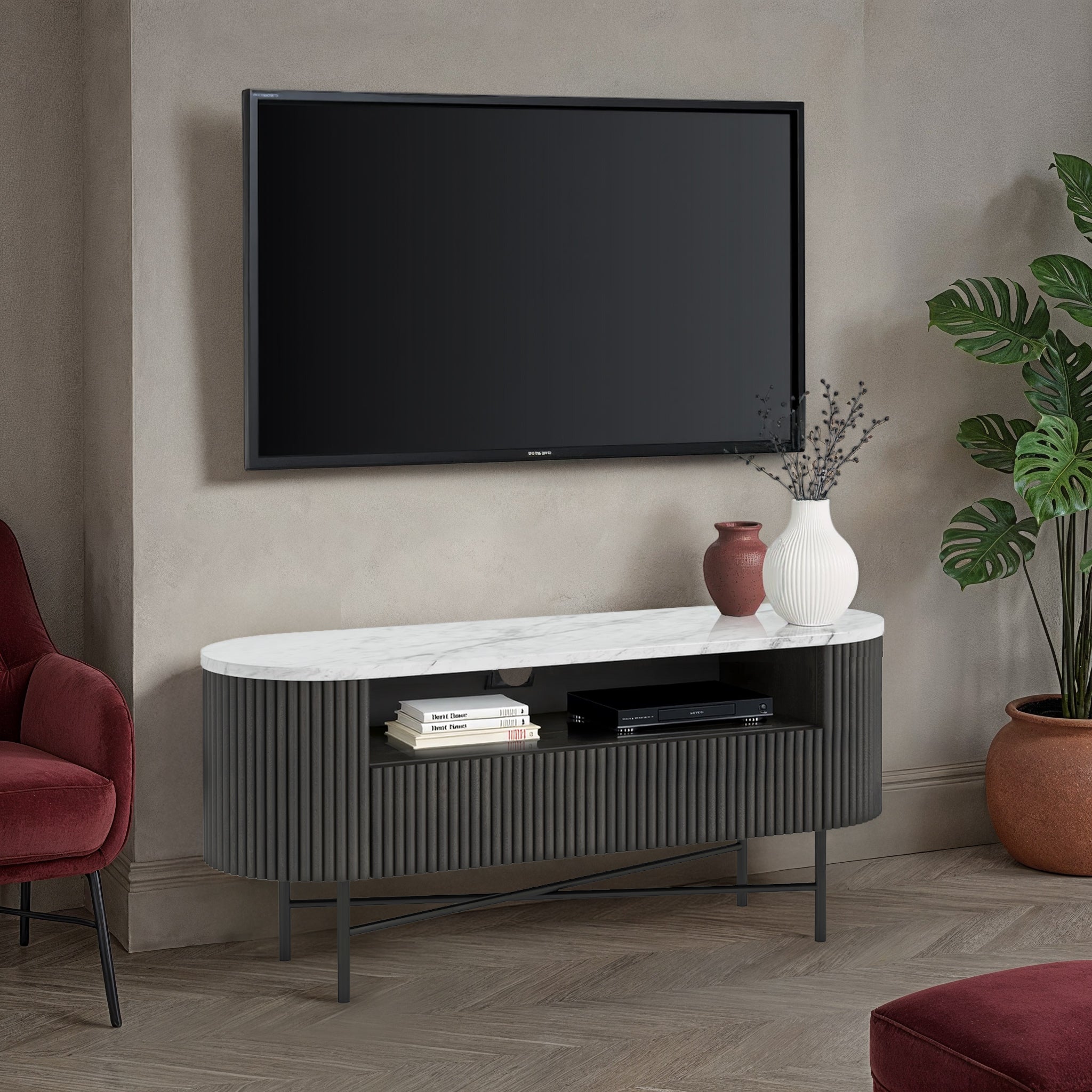 Meuble TV Milo Mango &amp; Marble cannelé