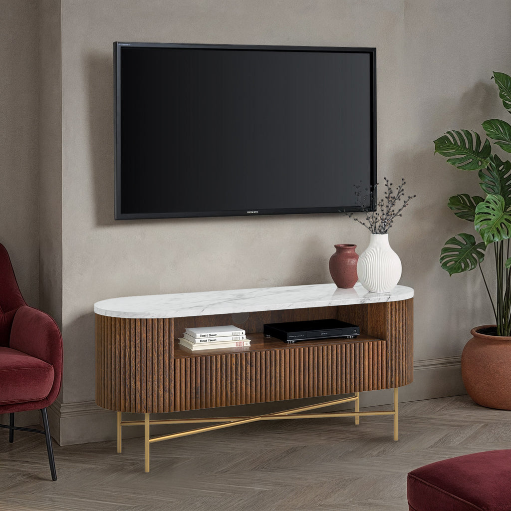 Meuble TV Milo Mango &amp; Marble cannelé