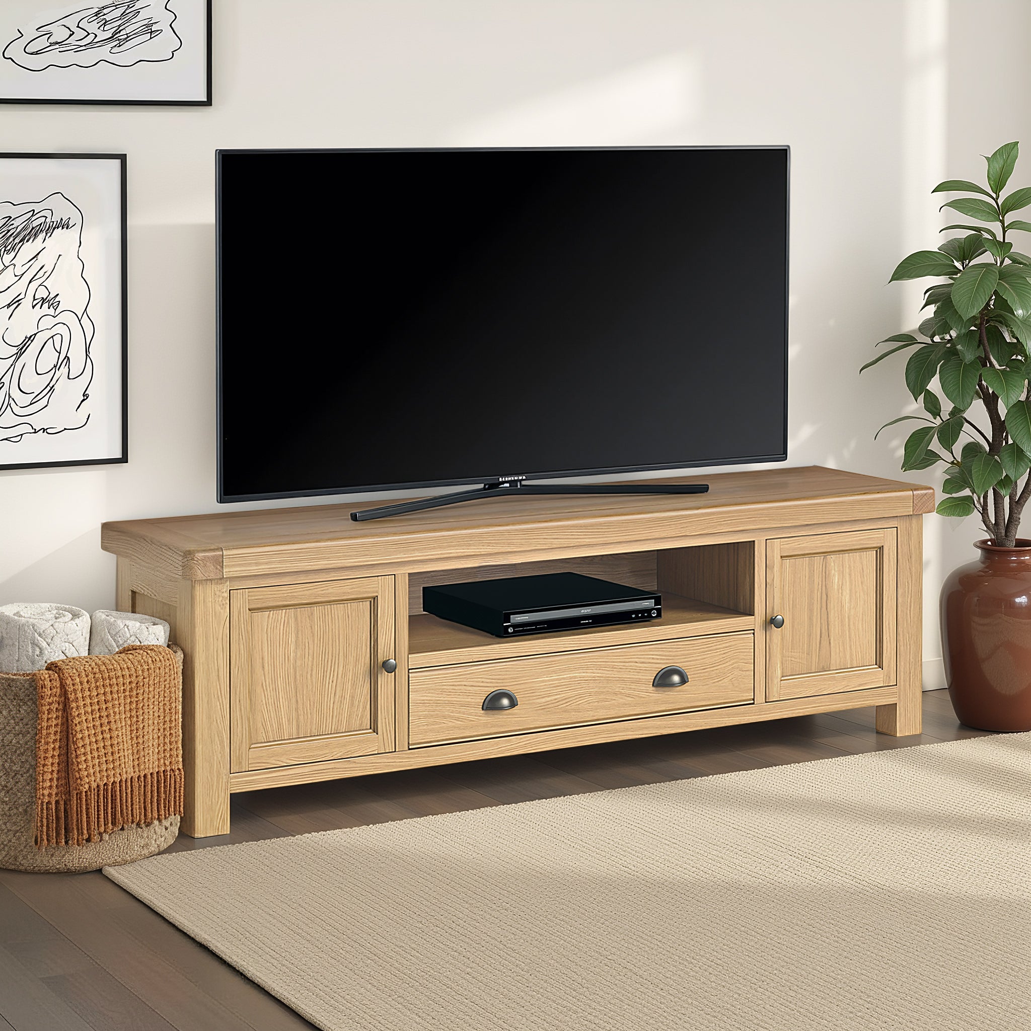 Meuble TV extra large Portland Oak 190 cm