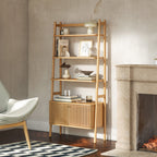 Grande bibliothèque Shorwell en chêne avec placard à deux portes à claire-voie