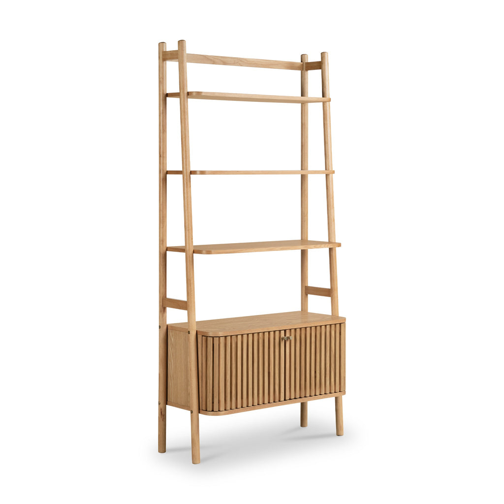 Grande bibliothèque Shorwell en chêne avec placard à deux portes à claire-voie