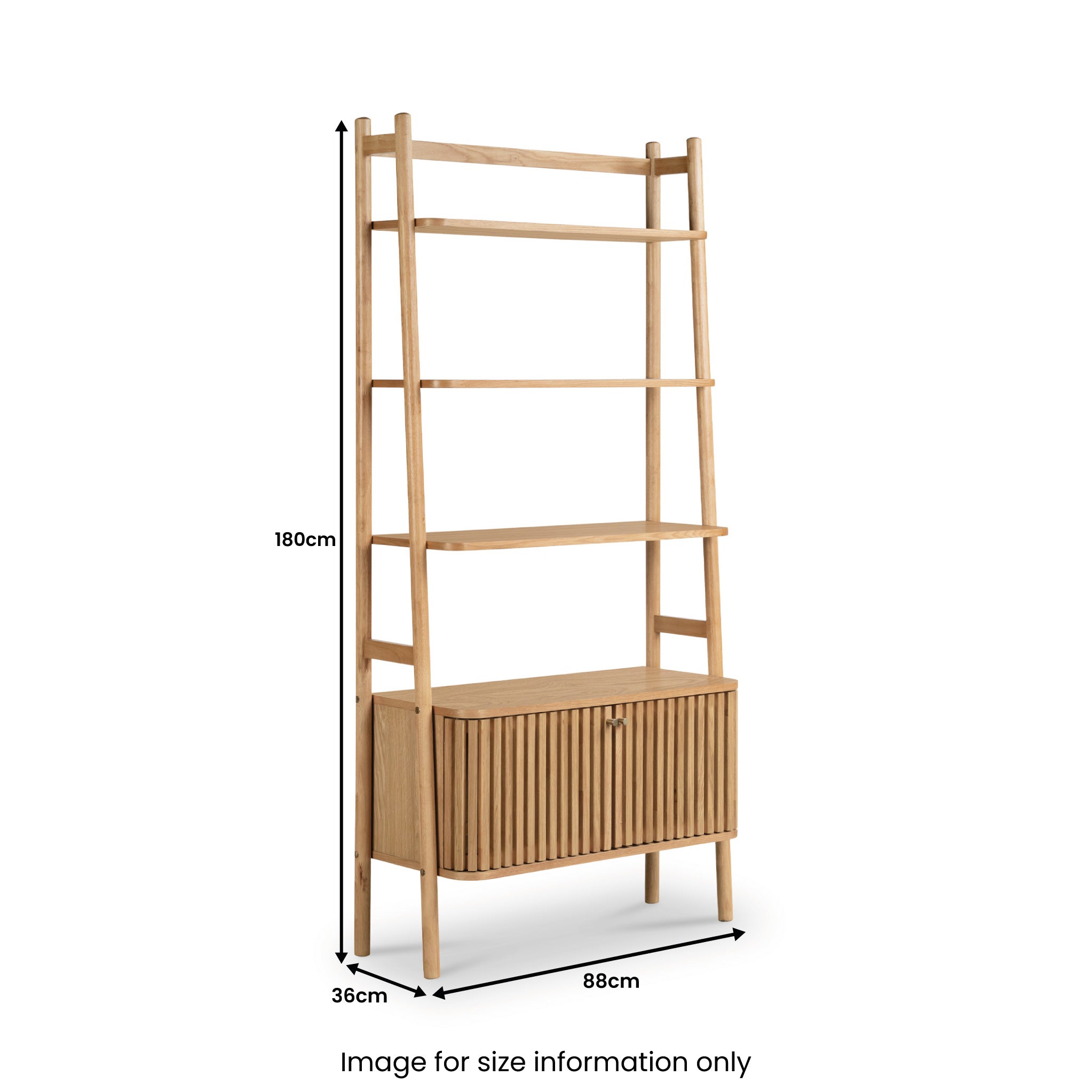 Grande bibliothèque Shorwell en chêne avec placard à deux portes à claire-voie