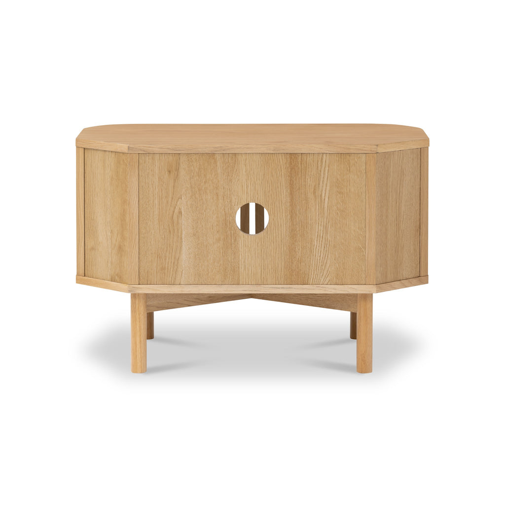 Meuble TV d'angle à lattes en chêne Shorwell