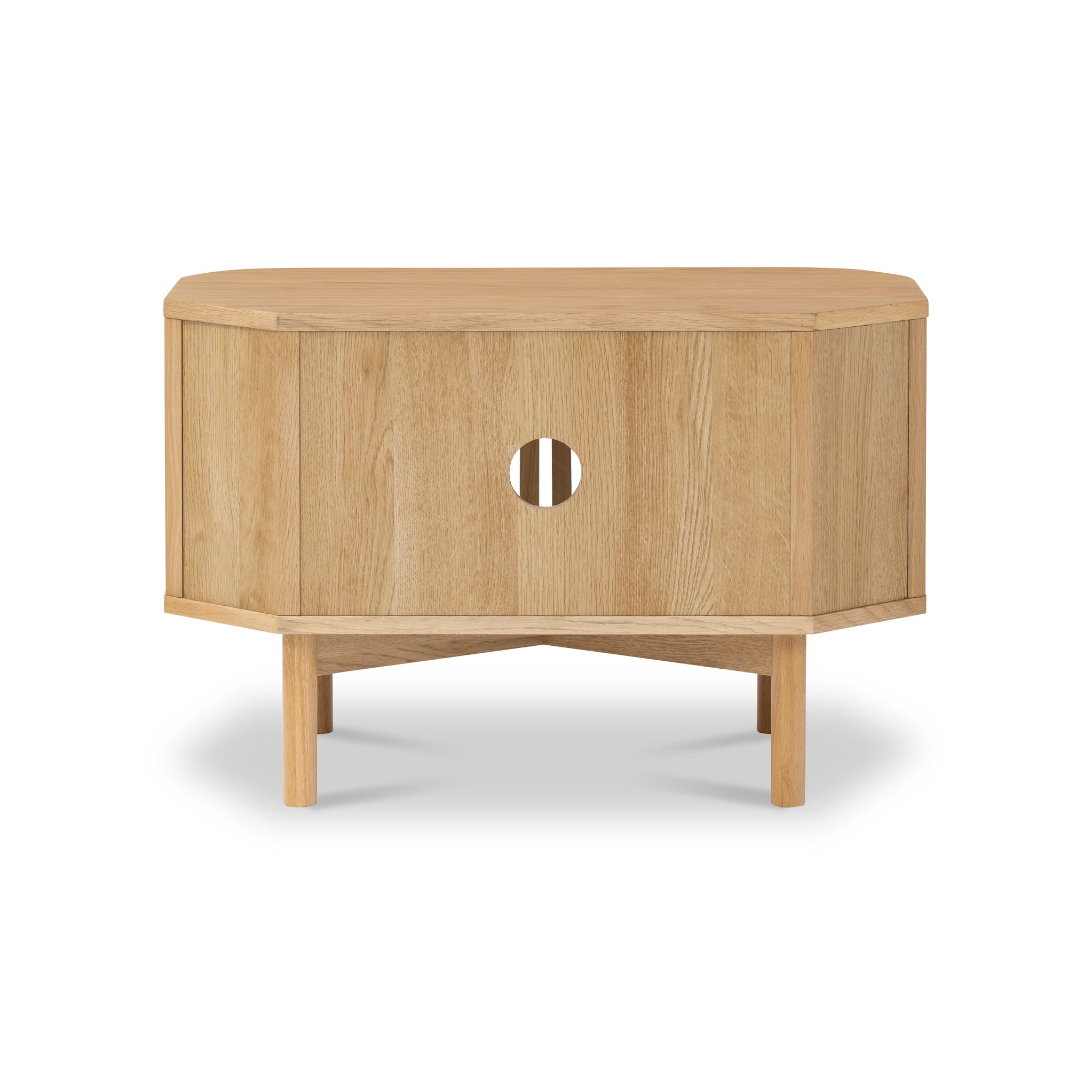 Meuble TV d'angle à lattes en chêne Shorwell