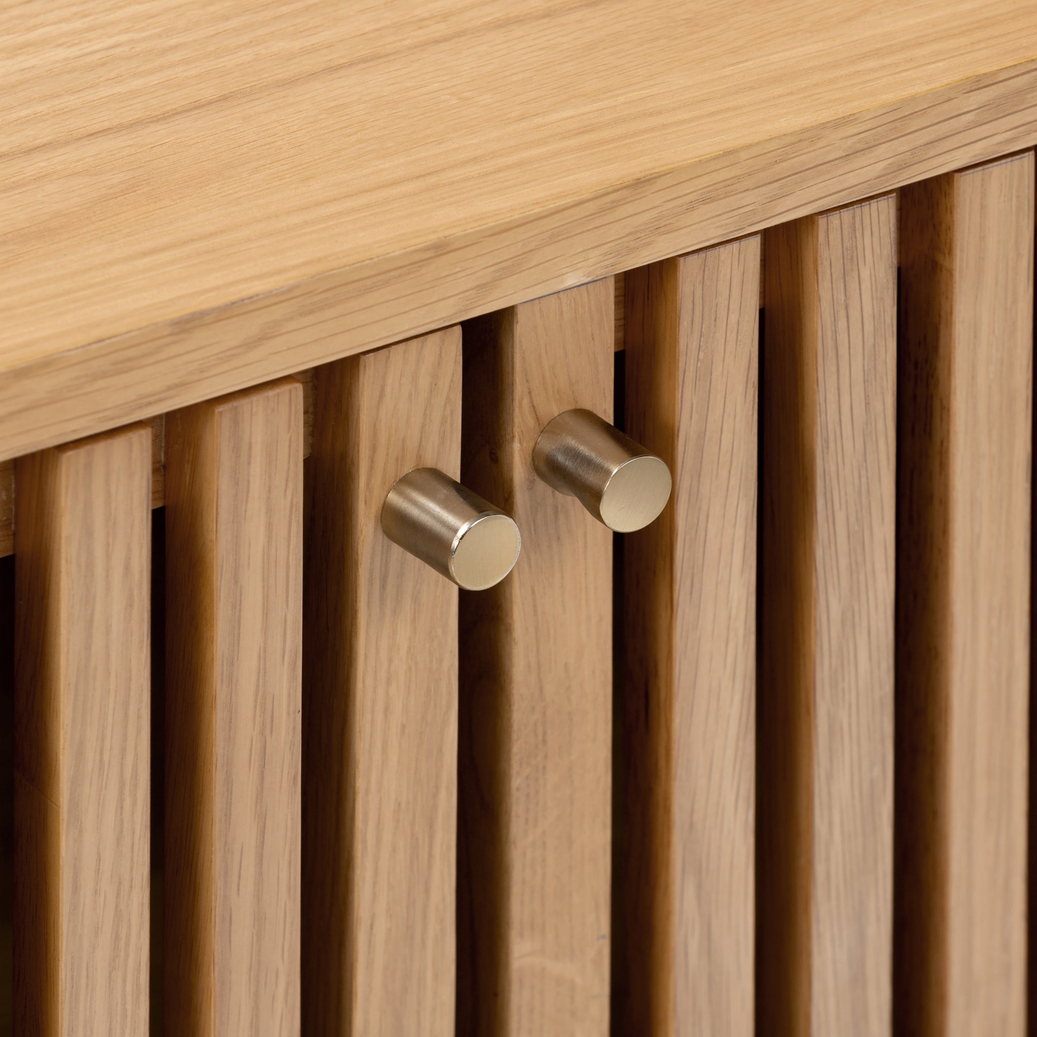 Meuble TV d'angle à lattes en chêne Shorwell