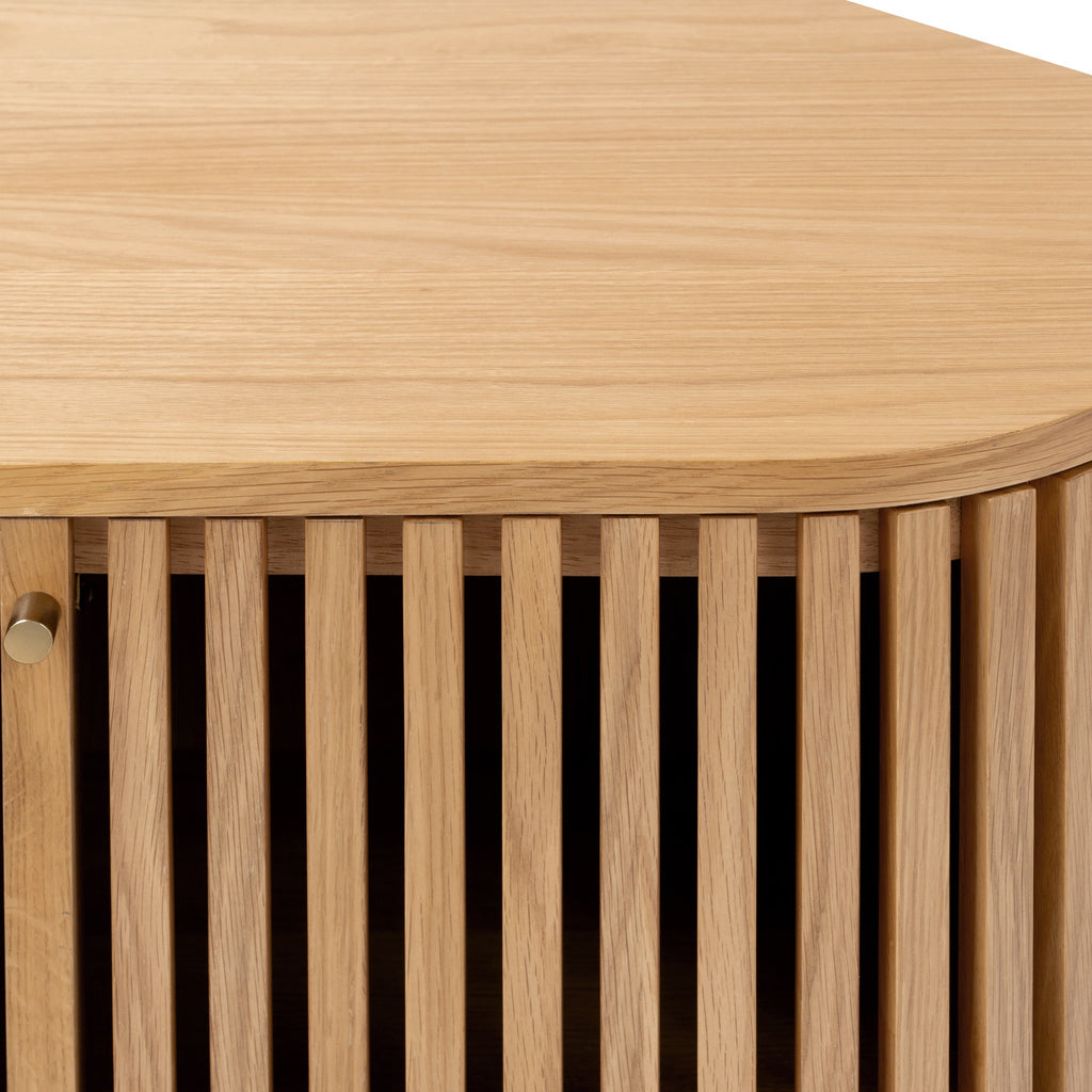 Meuble TV d'angle à lattes en chêne Shorwell