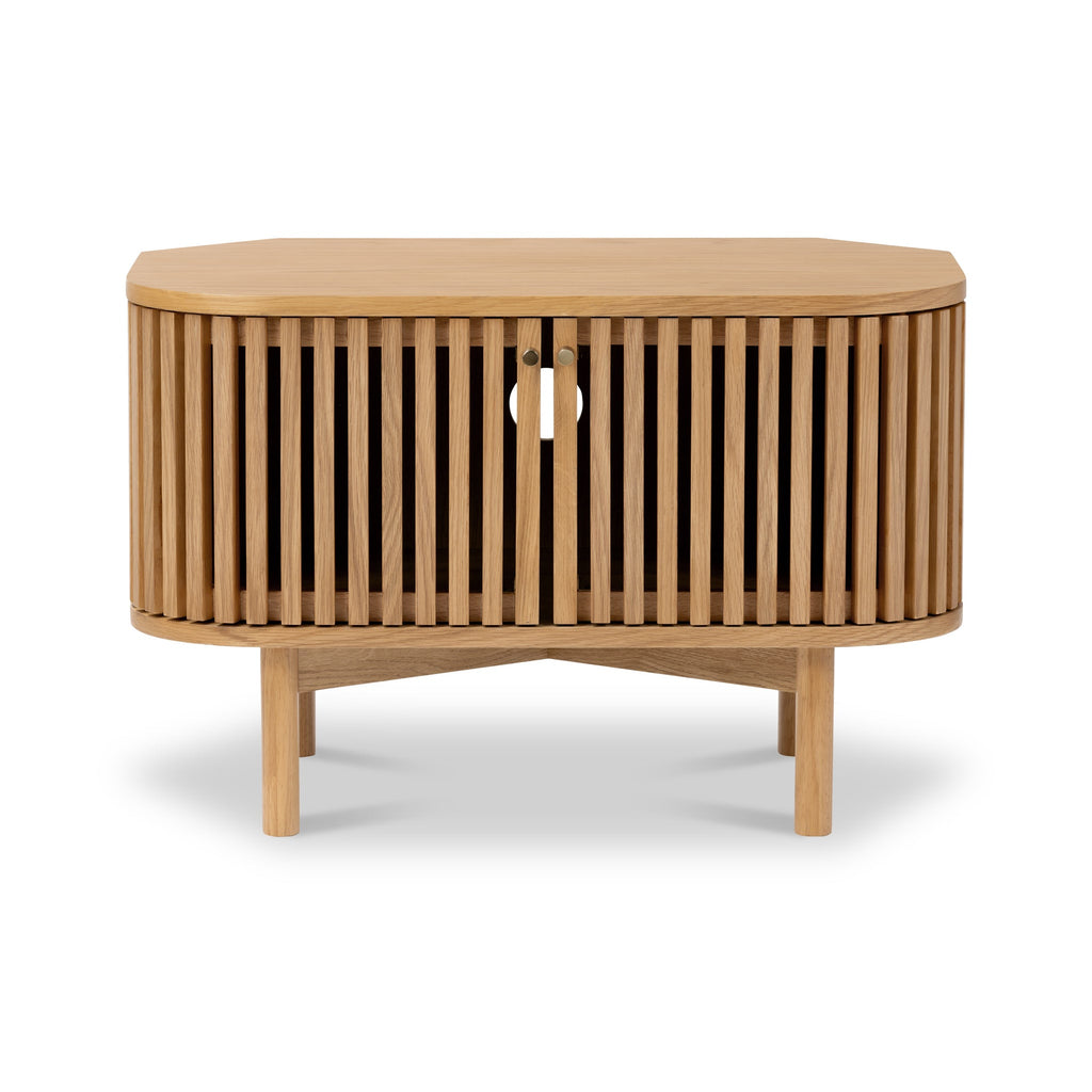 Meuble TV d'angle à lattes en chêne Shorwell