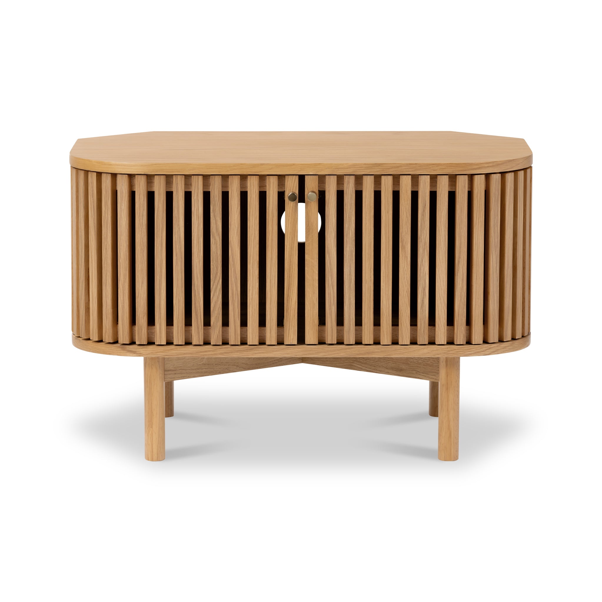 Meuble TV d'angle à lattes en chêne Shorwell