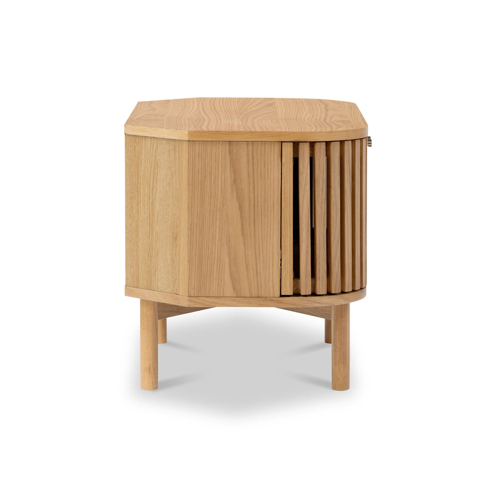 Meuble TV d'angle à lattes en chêne Shorwell