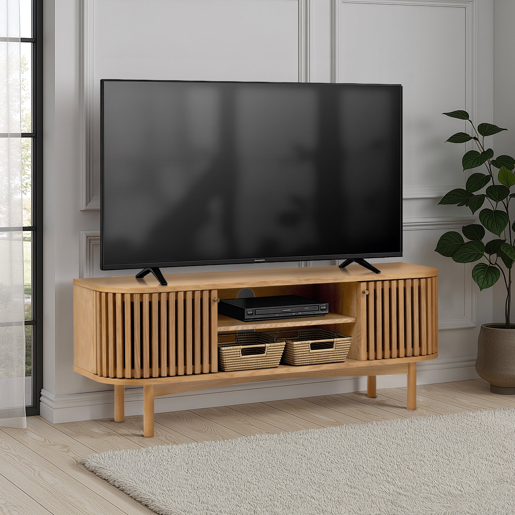 Meuble TV à lattes Shorwell Oak 130 cm