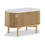 Meuble TV d'angle à lattes en chêne et marbre Shorwell