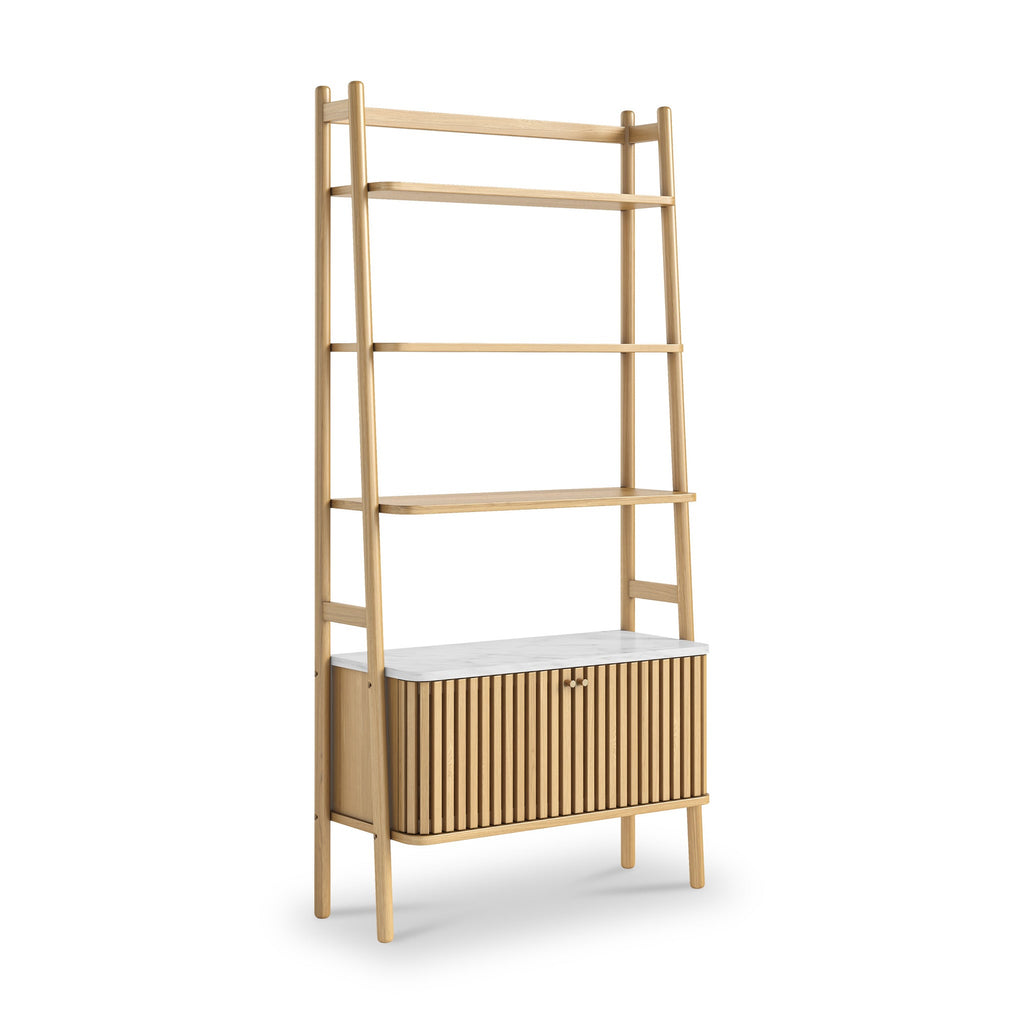 Bibliothèque Shorwell en chêne et marbre avec placard à 2 portes à claire-voie