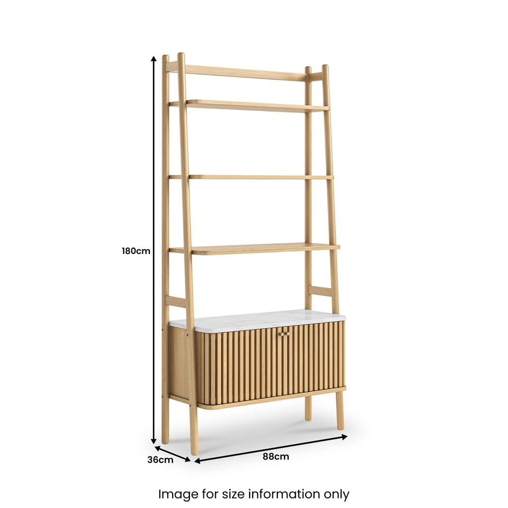 Bibliothèque Shorwell en chêne et marbre avec placard à 2 portes à claire-voie