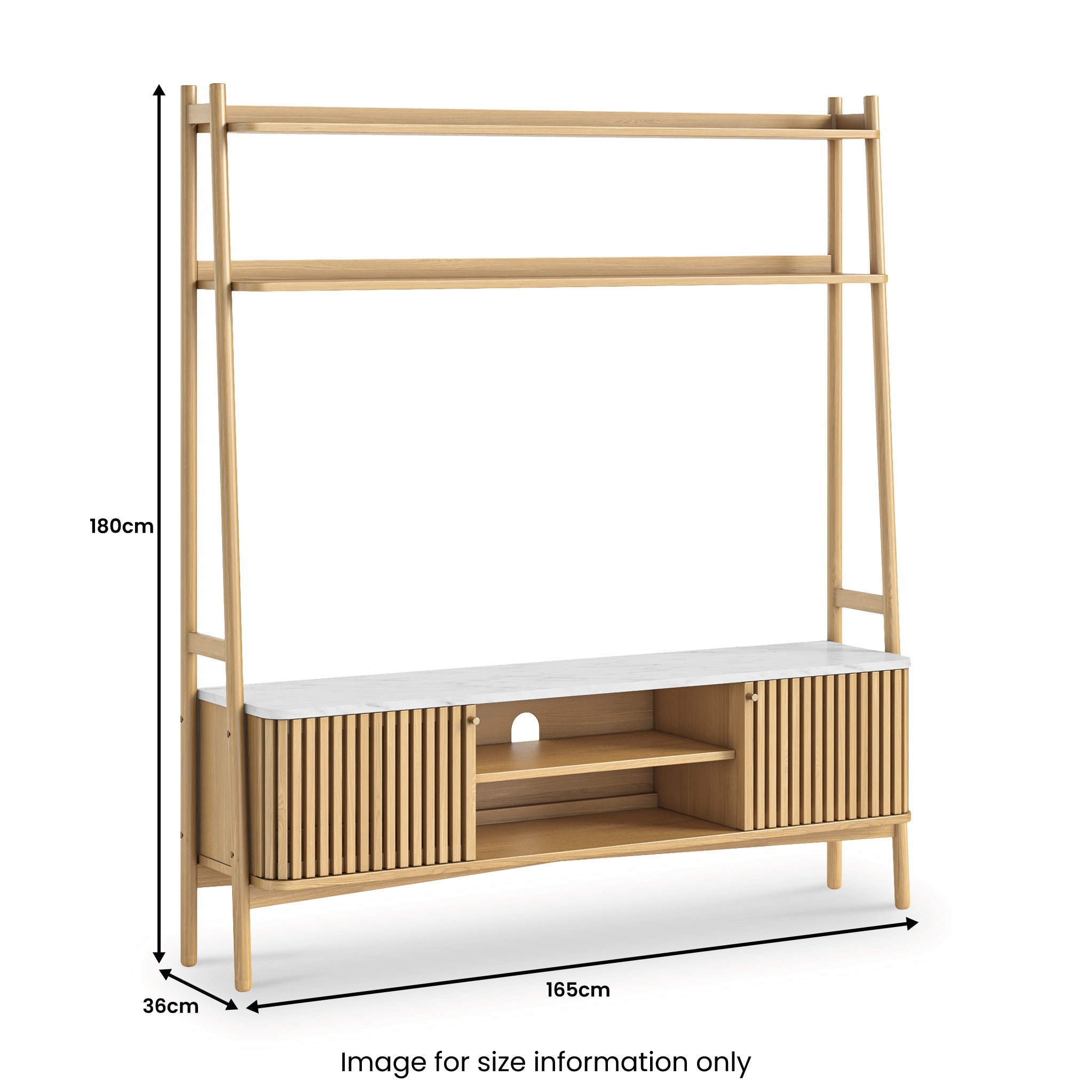 Meuble TV échelle Shorwell en chêne et marbre à lattes, grand format