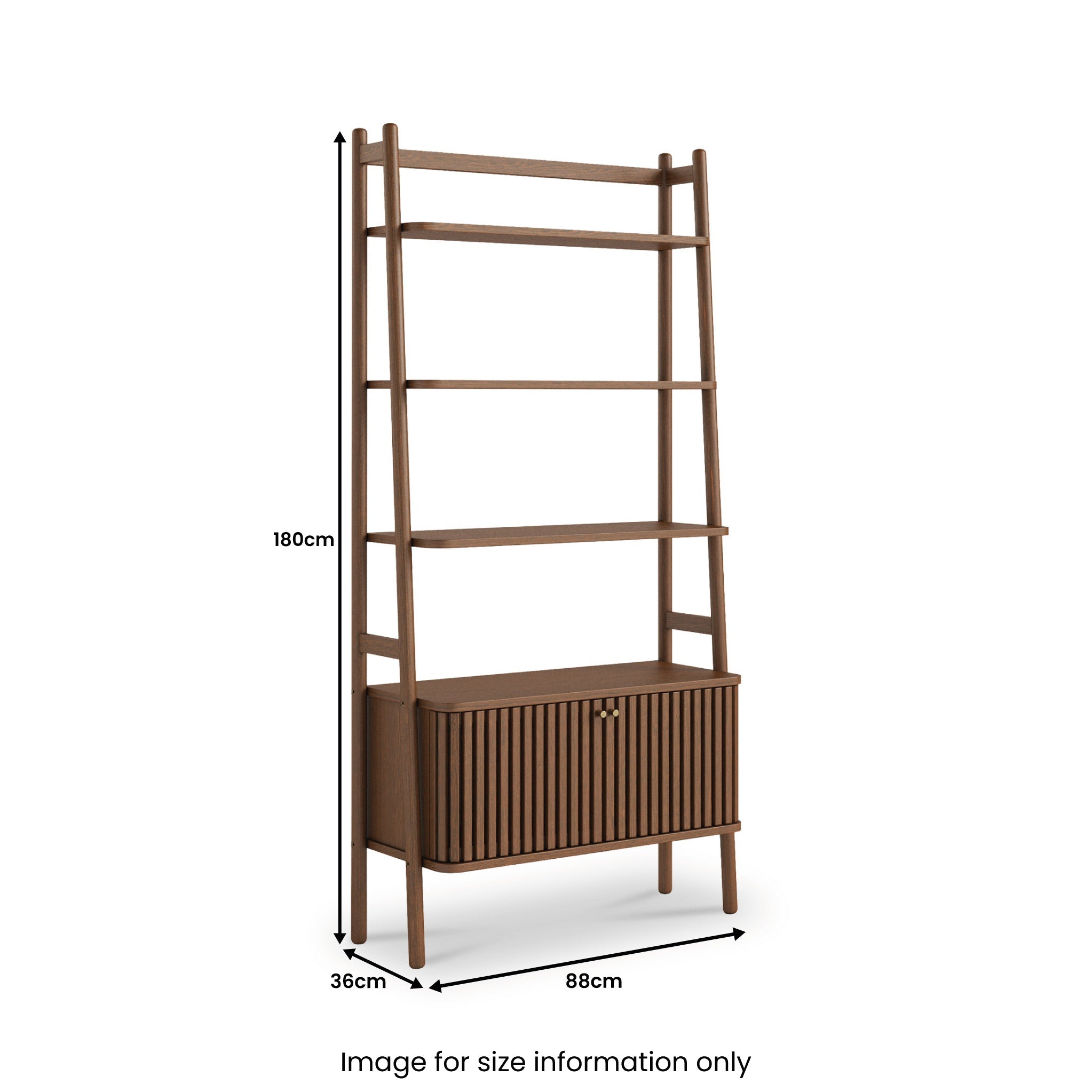 Grande bibliothèque Shorwell en chêne foncé avec placard à deux portes à claire-voie