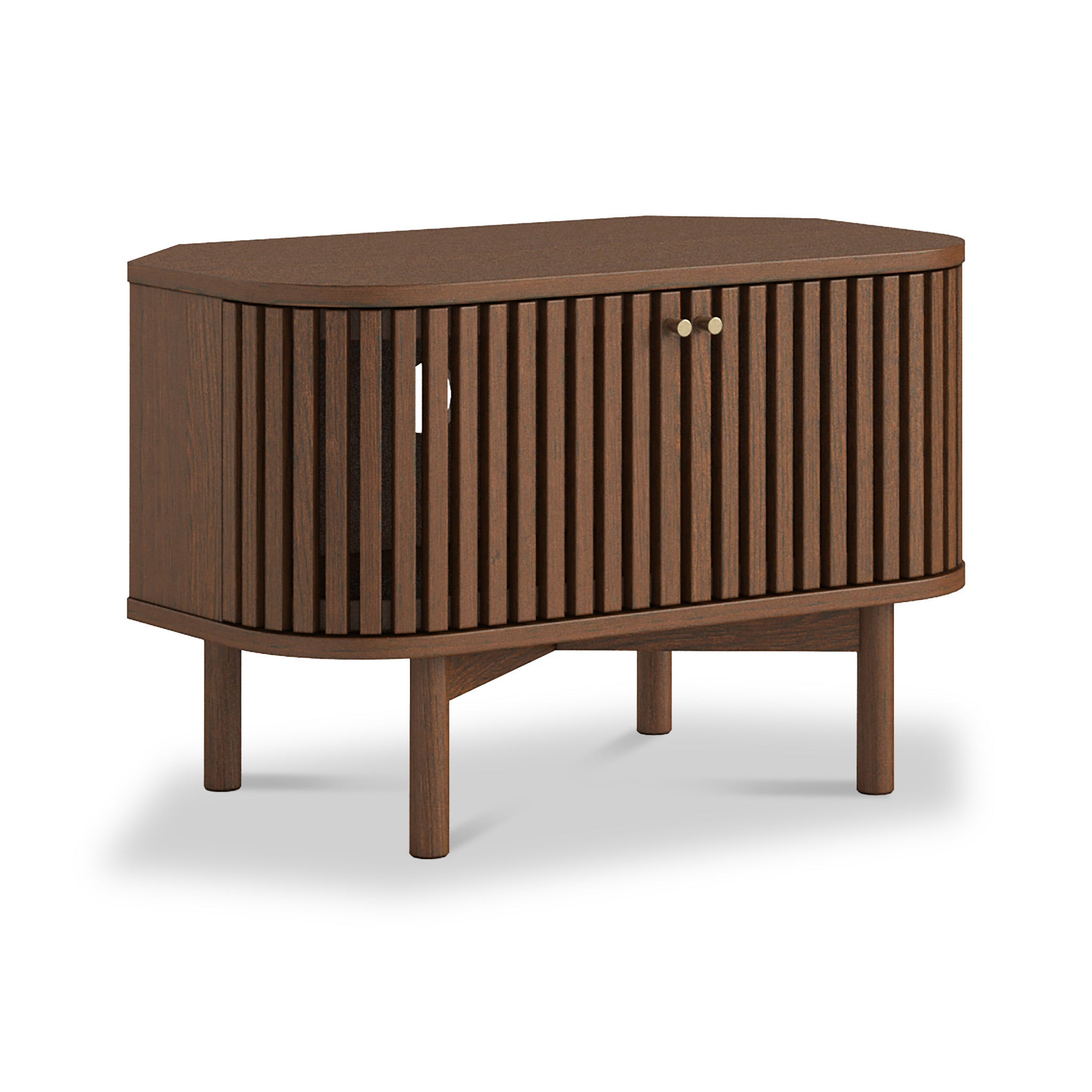 Meuble TV d'angle à lattes Shorwell en chêne foncé