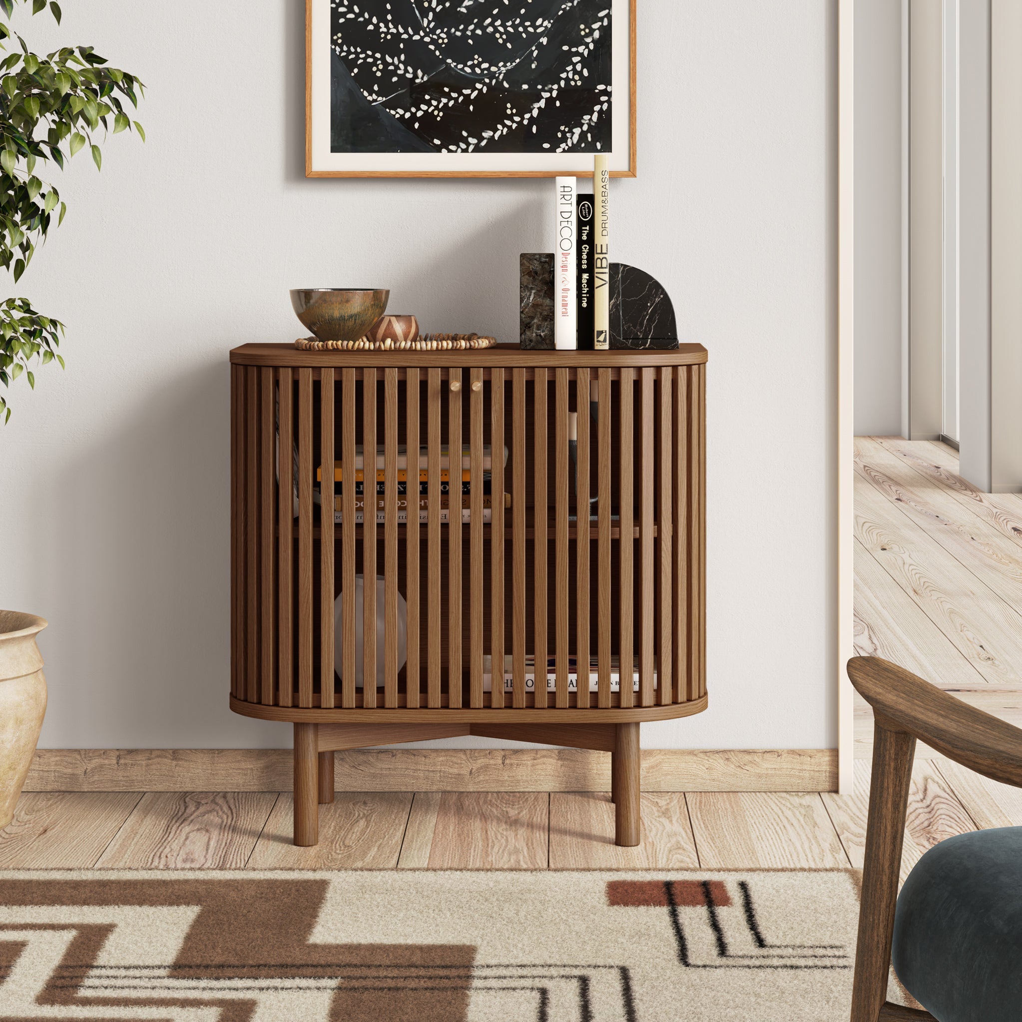 Armoire à lattes en chêne foncé Shorwell